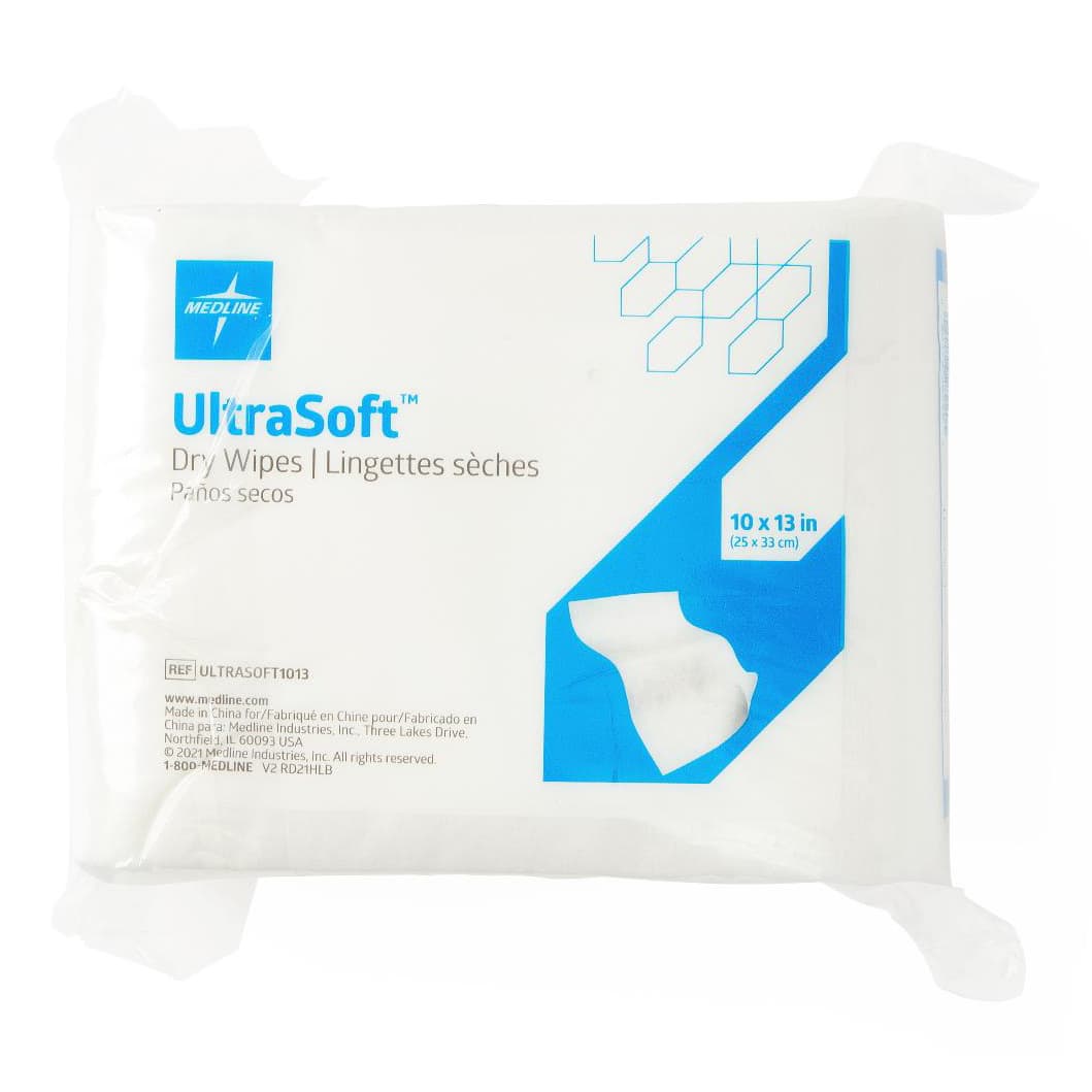 Medline UltraSoft Disposable Dry Cleansing Wipes, 10 x 13 Inch - Bag of 50 - Image 1