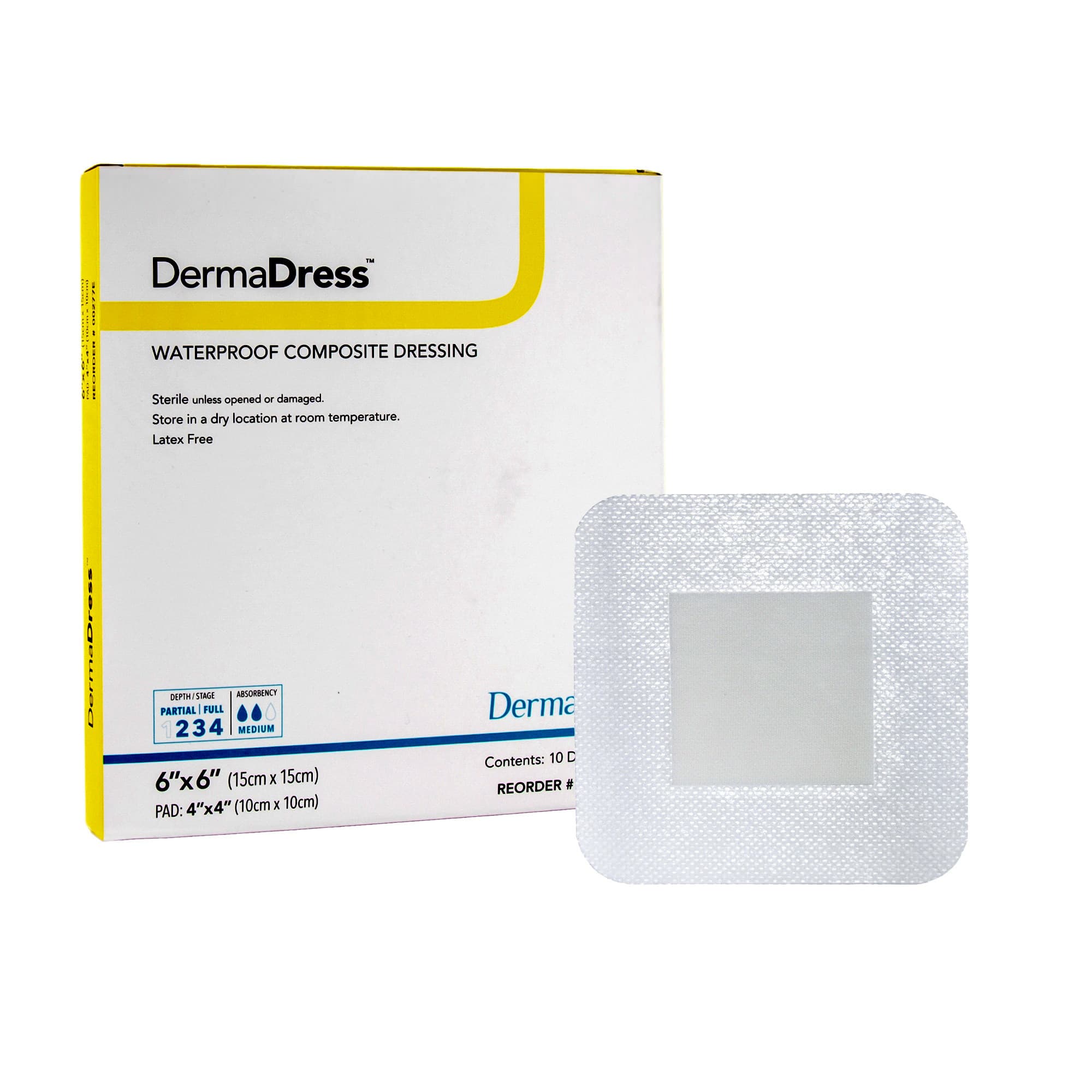 DermaDress Waterproof Composite Dressing, 6 x 6 Inch - Box of 10 - Image 1
