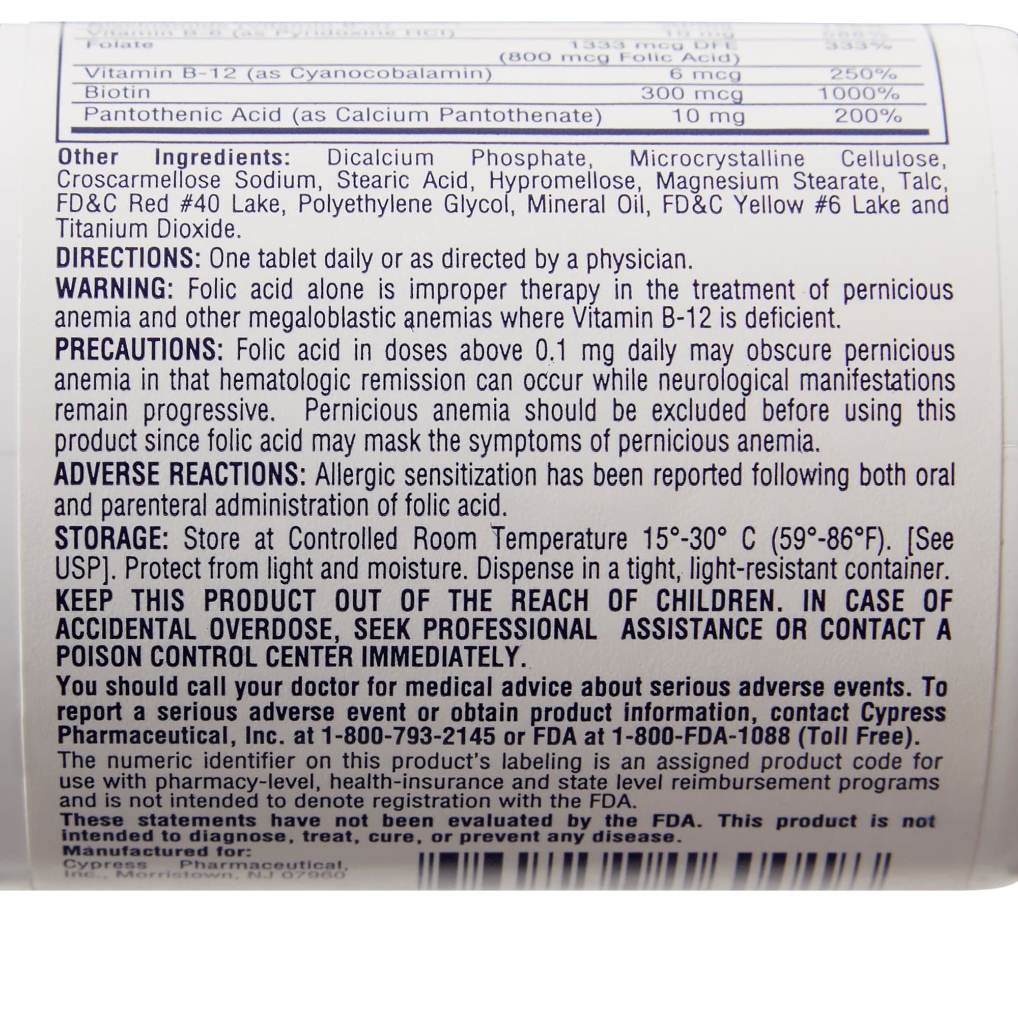 Rena-Vite Folic Acid and Vitamin B Supplement Tablets - Bottle of 100 - Image 3