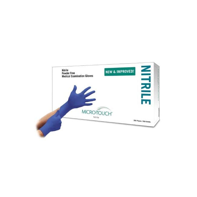 Micro-Touch Nitrile Exam Glove Blue Beaded Cuff 2 mil to 4 mil Range, Small - Box of 200 - Image 1