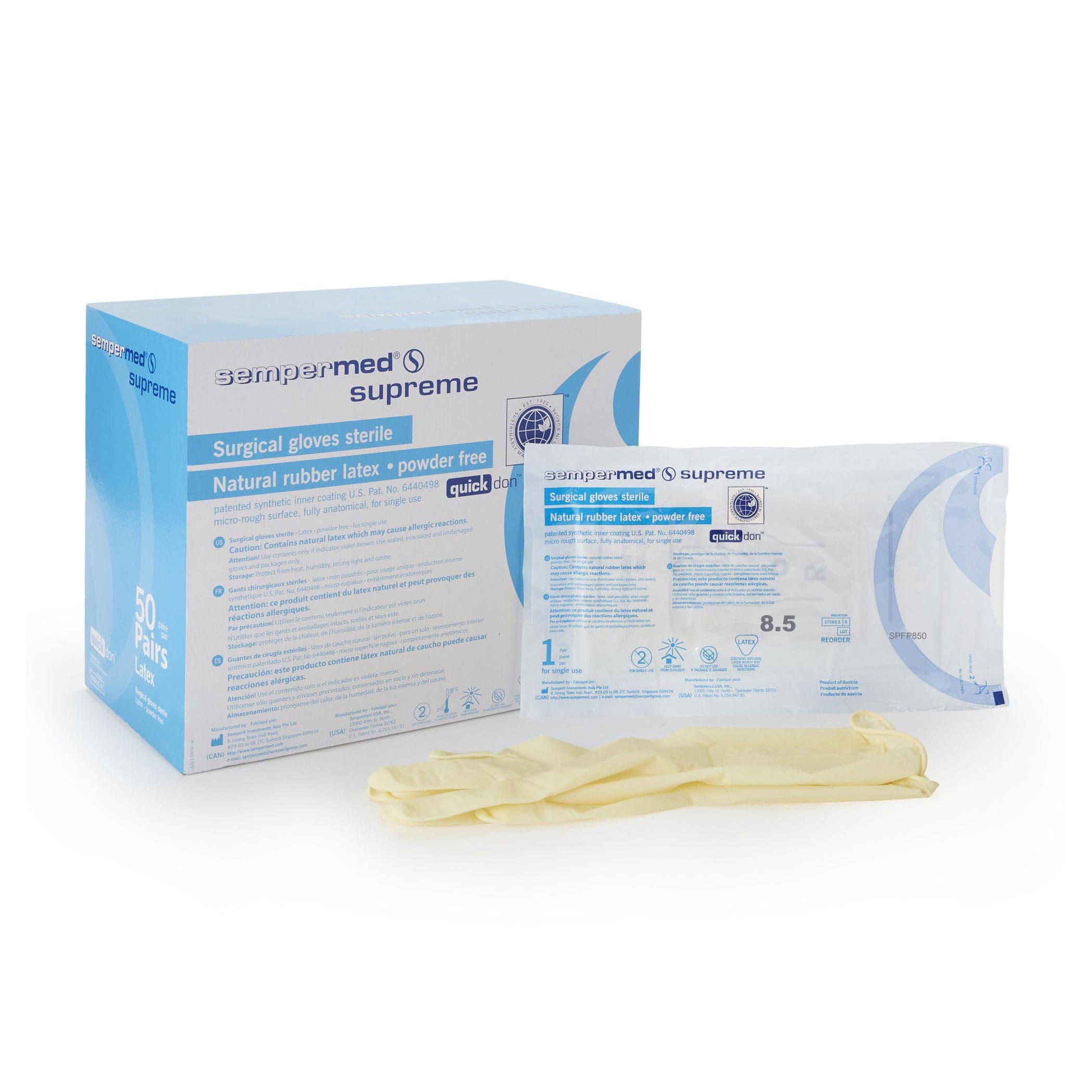 Sempermed Supreme Powder Free Surgical Gloves, Size 8.5 - Case of 300 - Image 1