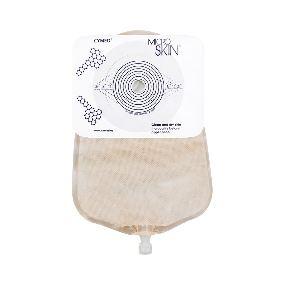 Cymed 9" Clear Urostomy Pouch, Upto 1-3/4 Inch, Thin washer - Box of 10 - Image 1
