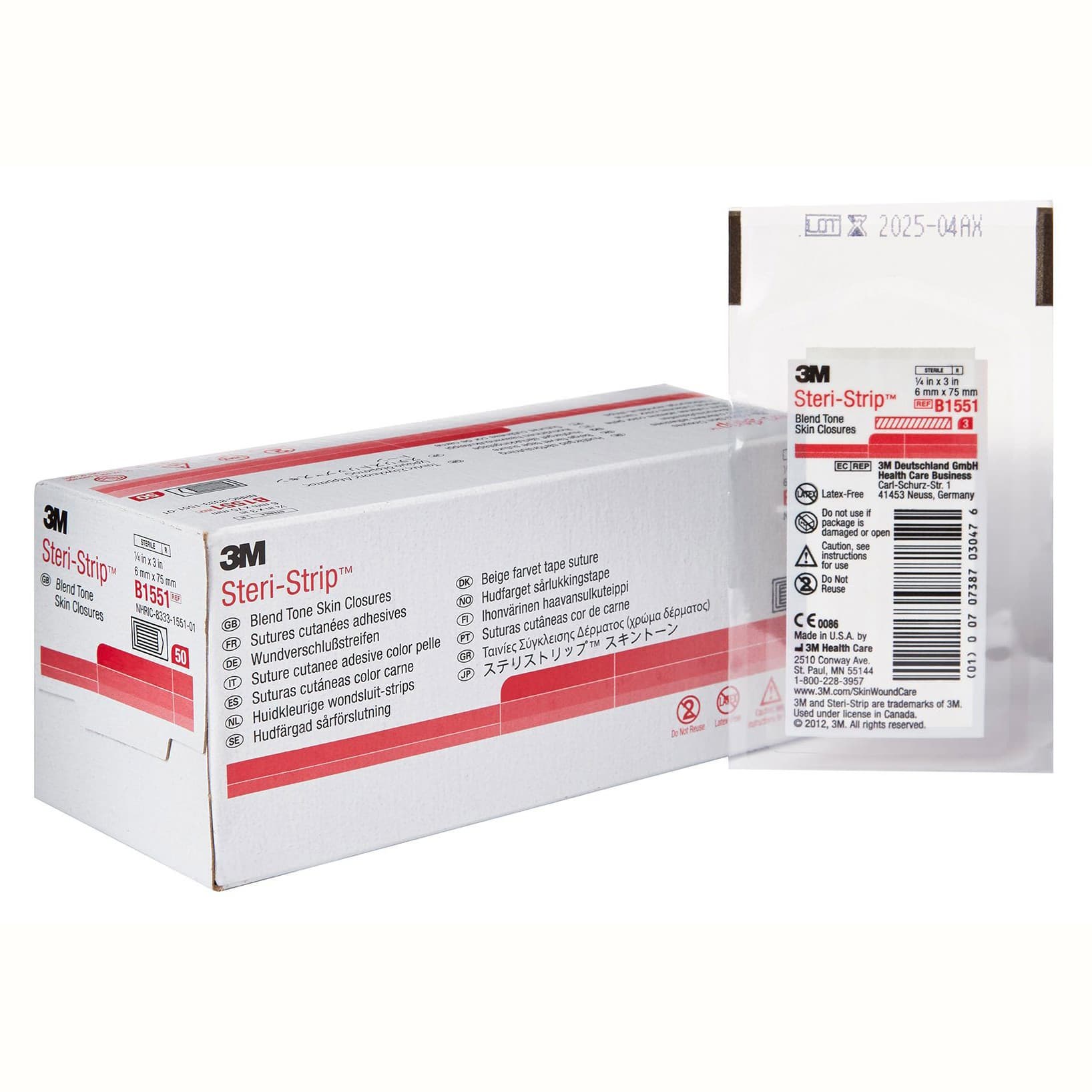 3M Steri-Strip Blend Tone Skin Closure Strip, 3" x 1/4", Tan - Box of 50 - Image 1