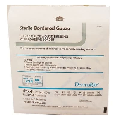 DermaRite Sterile Bordered Gauze Dressing with Adhesive Border, 4 x 4 Inch - Each - Image 1