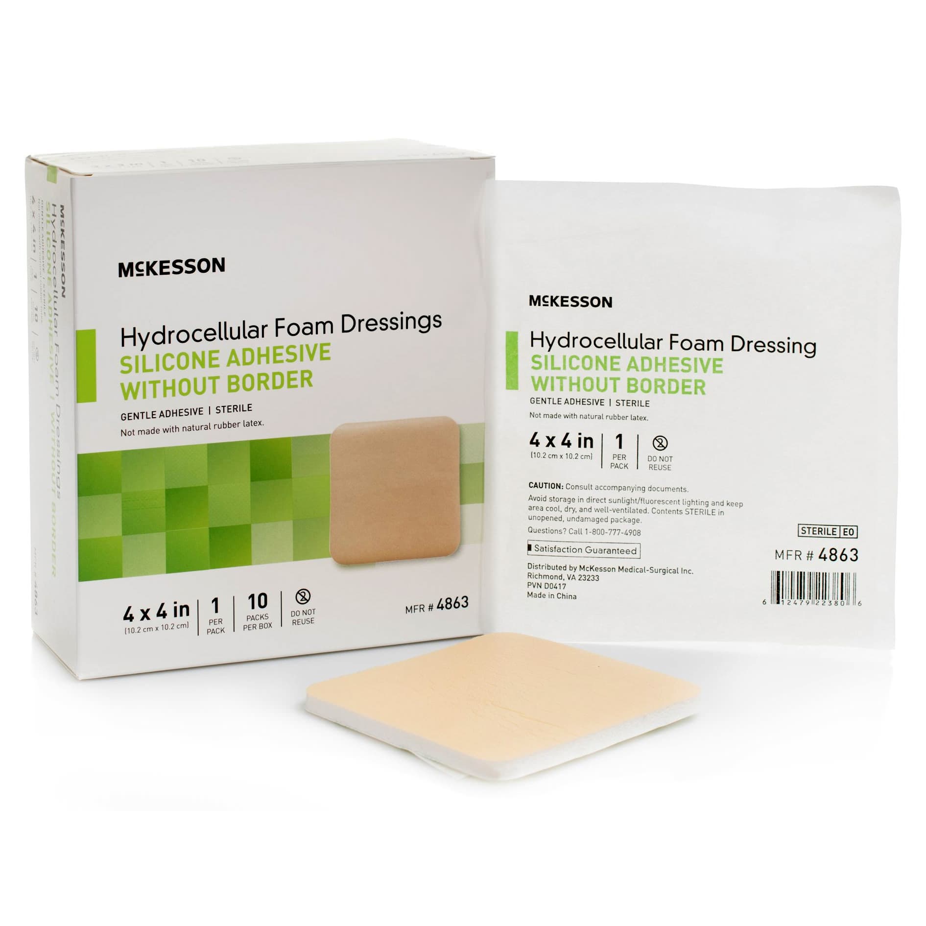McKesson Hydrocellular Silicone Gel Adhesive Foam Dressings without Border, 4" x 4" - Case of 200 - Image 1