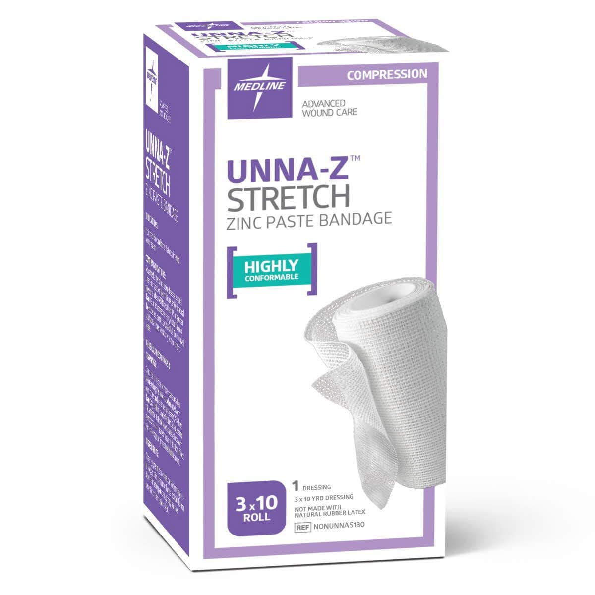 Medline Unna-Z Stretch Zinc Oxide Compression Bandages, 3" x 10 yd - Image 1