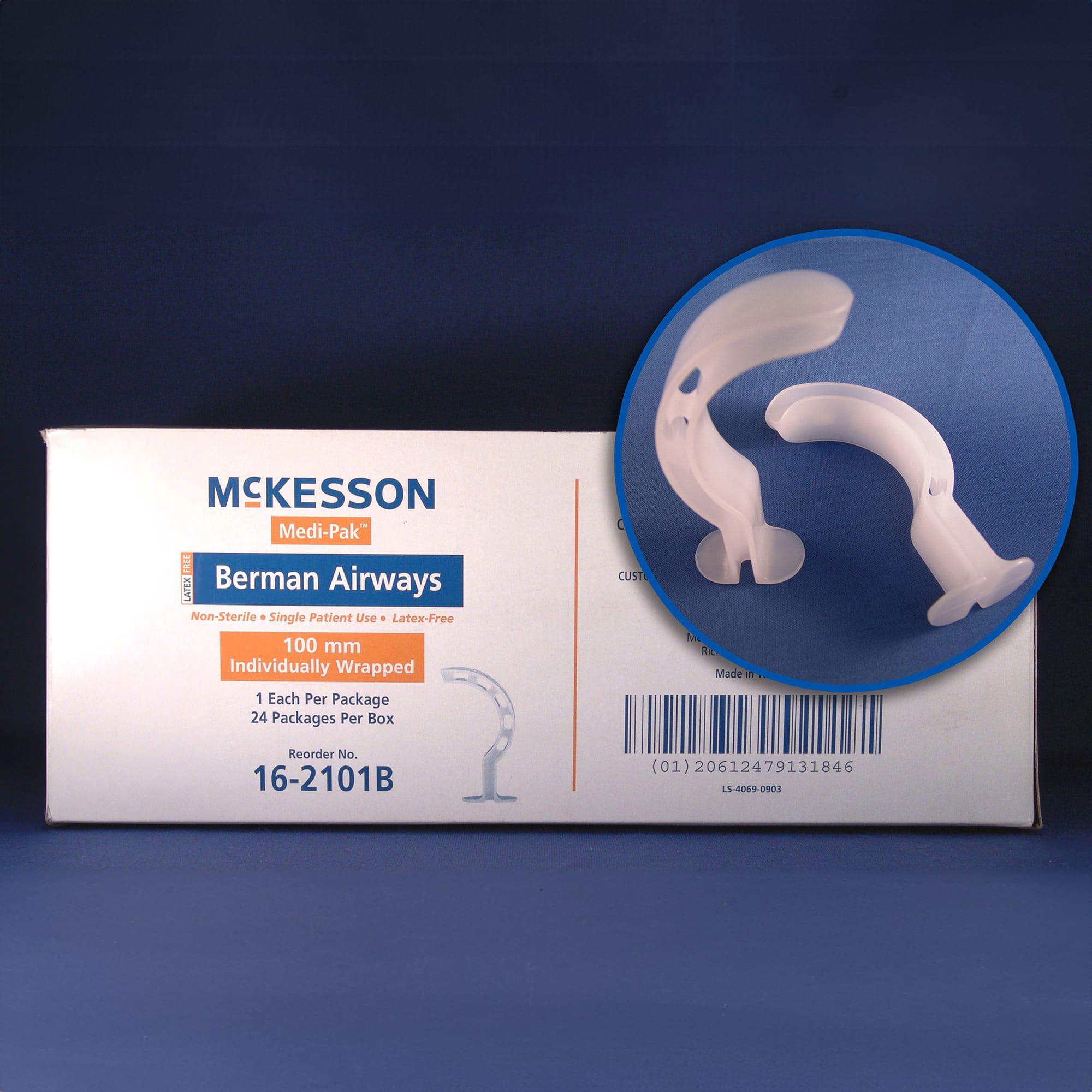 McKesson Berman Oropharyngeal Airway NonSterile Single Patient Use, ISO 4, 40 mm Length, 0 to 50 mm - Box of 24 - Image 1