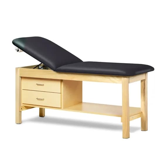 Clinton Classic Express Treatment Table with Adjustable Back and Drawers, Black, 27" W x 72" L x 31" H - Image 1