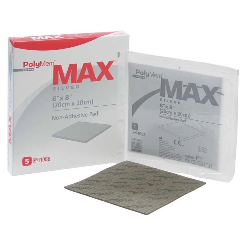 Polymem Max Silver Non-Adhesive Foam Pad Dressing, 8 x 8 Inch - Case of 10 - Image 1