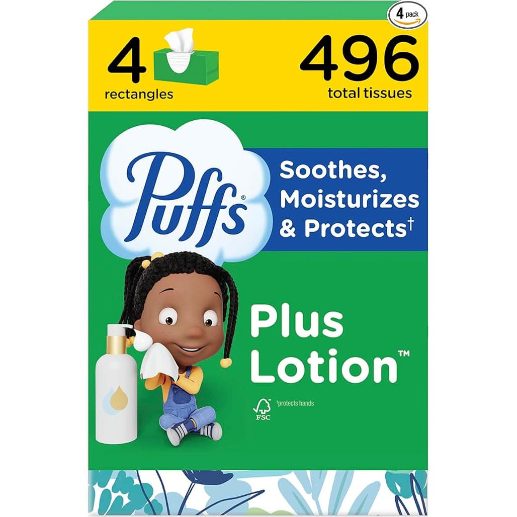 Puffs Plus Lotion Facial Tissue, Family Box, 4 Count