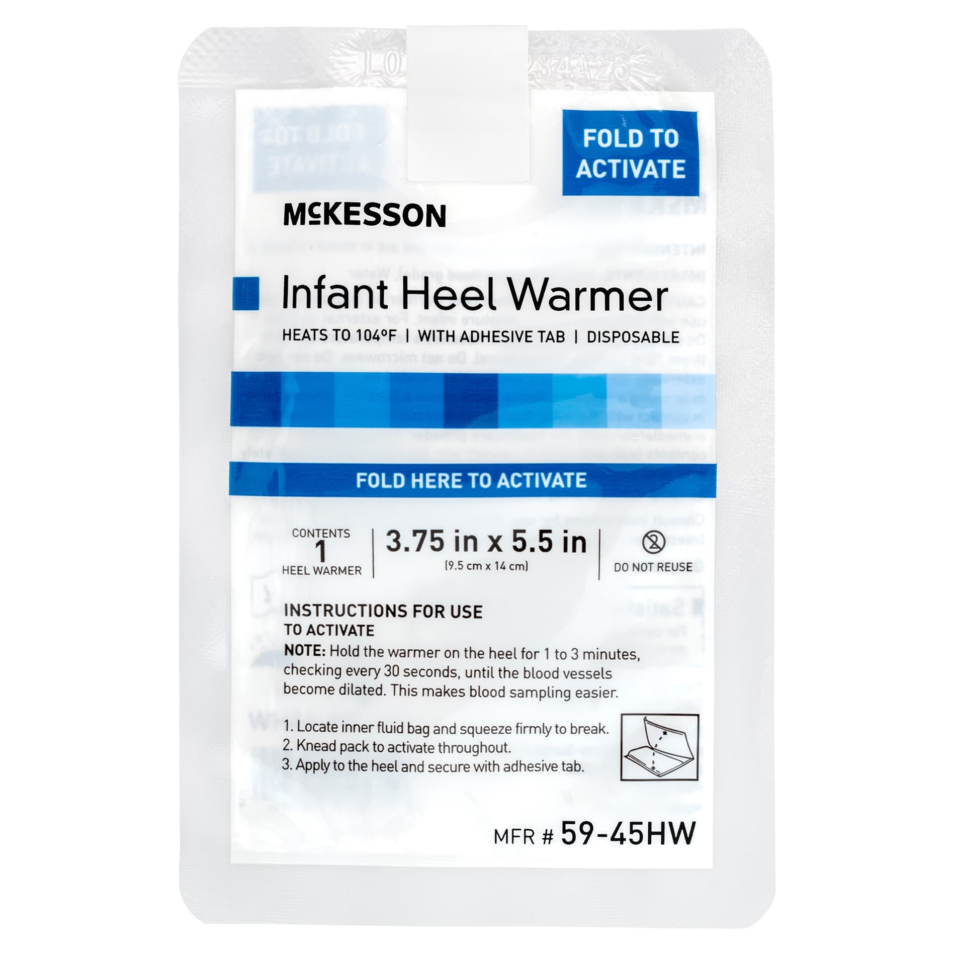 McKesson Instant Infant Heel Warmer, One Size Fits Most, Disposable, 3-3/4 x 5-1/2 Inch - Case of 100 - Image 1