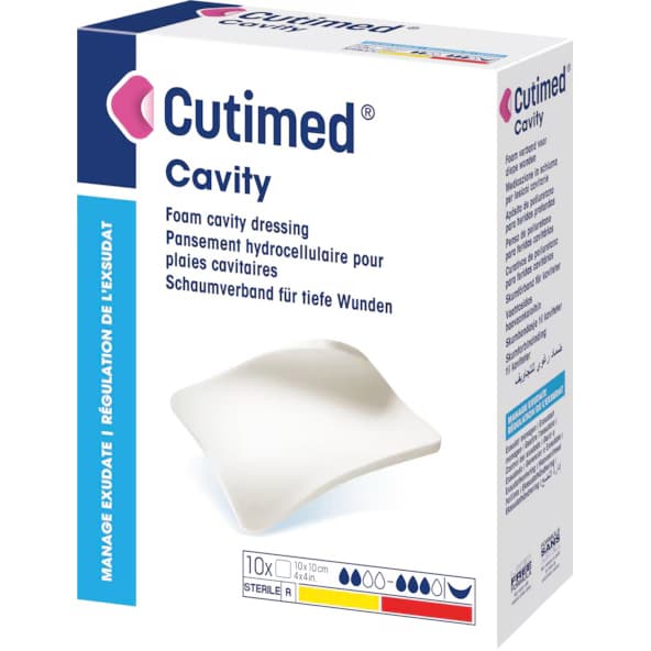 Cutimed Cavity Foam Dressing, Non-Adhesive Without Border, 4 x 4 Inch - Box of 10 - Image 1