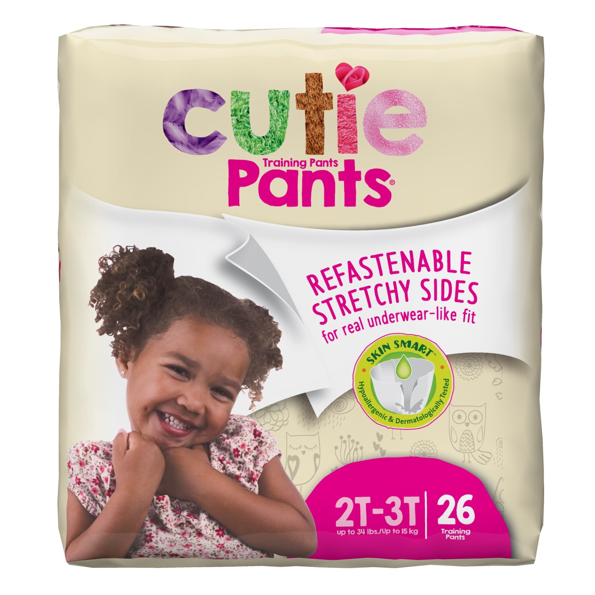 Cuties Training Pants for Girls, 2T to 3T, Up to 34 lbs - Package of 26 - Image 1