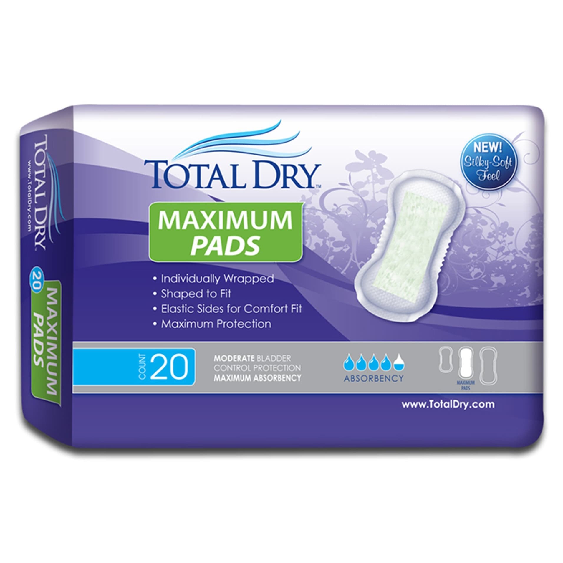 Total Dry Maximum Bladder Control Pads - Bag of 20 - Image 1