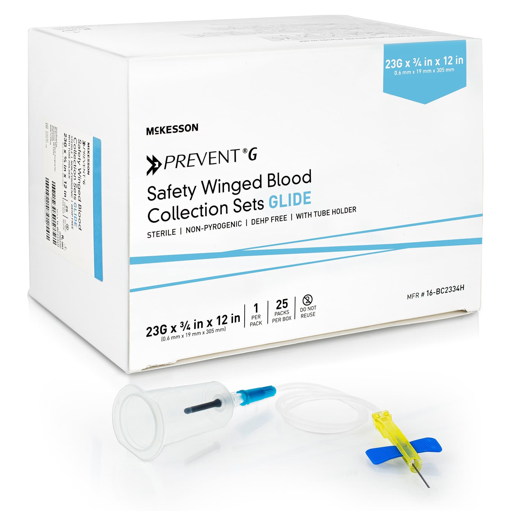 McKesson Prevent G Blood Collection Set with Holder Winged Safety Needle, 23 Gauge, 7" Tube - Case of 200 - Image 1