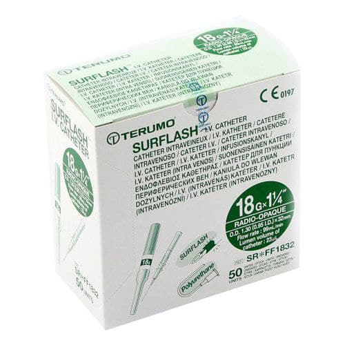 Terumo SurFlash Polyurethane IV Catheters, 18 Gauge, 2 Inch - Case of 200 - Image 1