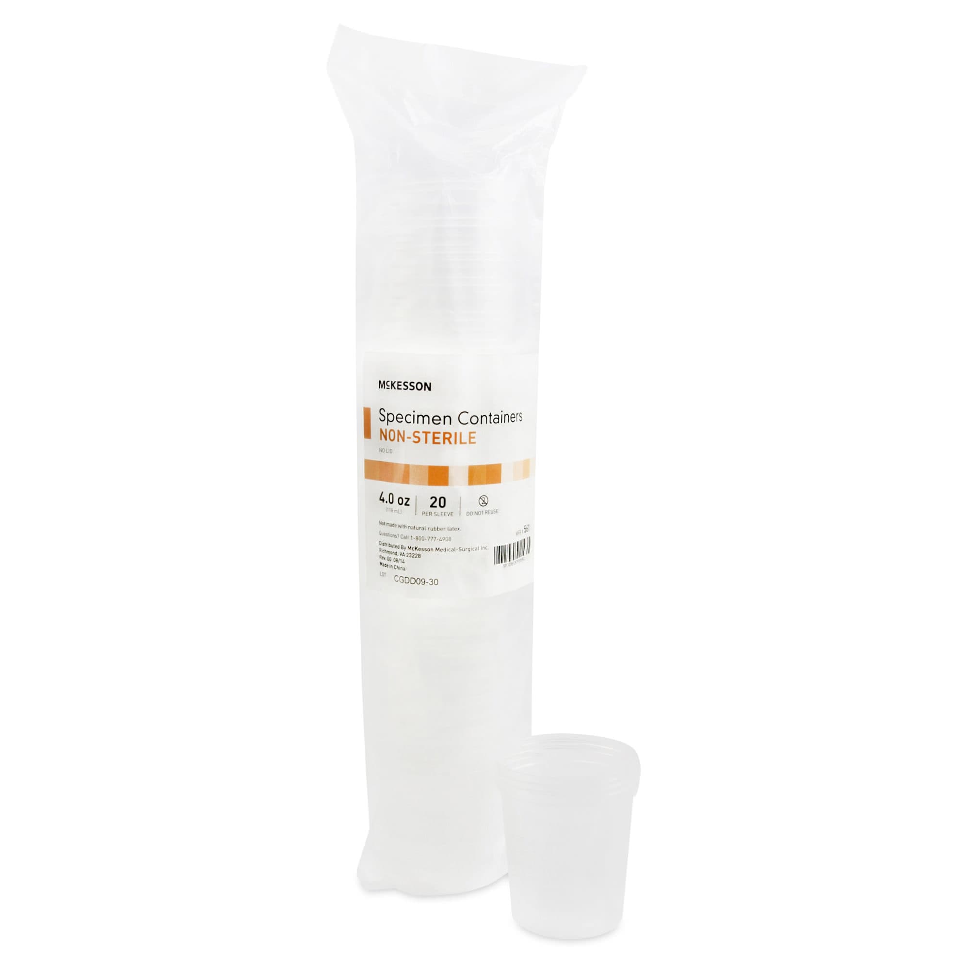McKesson Disposable Plain Specimen Container, NonSterile, Transparent, 120 mL (4 oz.) - Box of 20 - Image 1