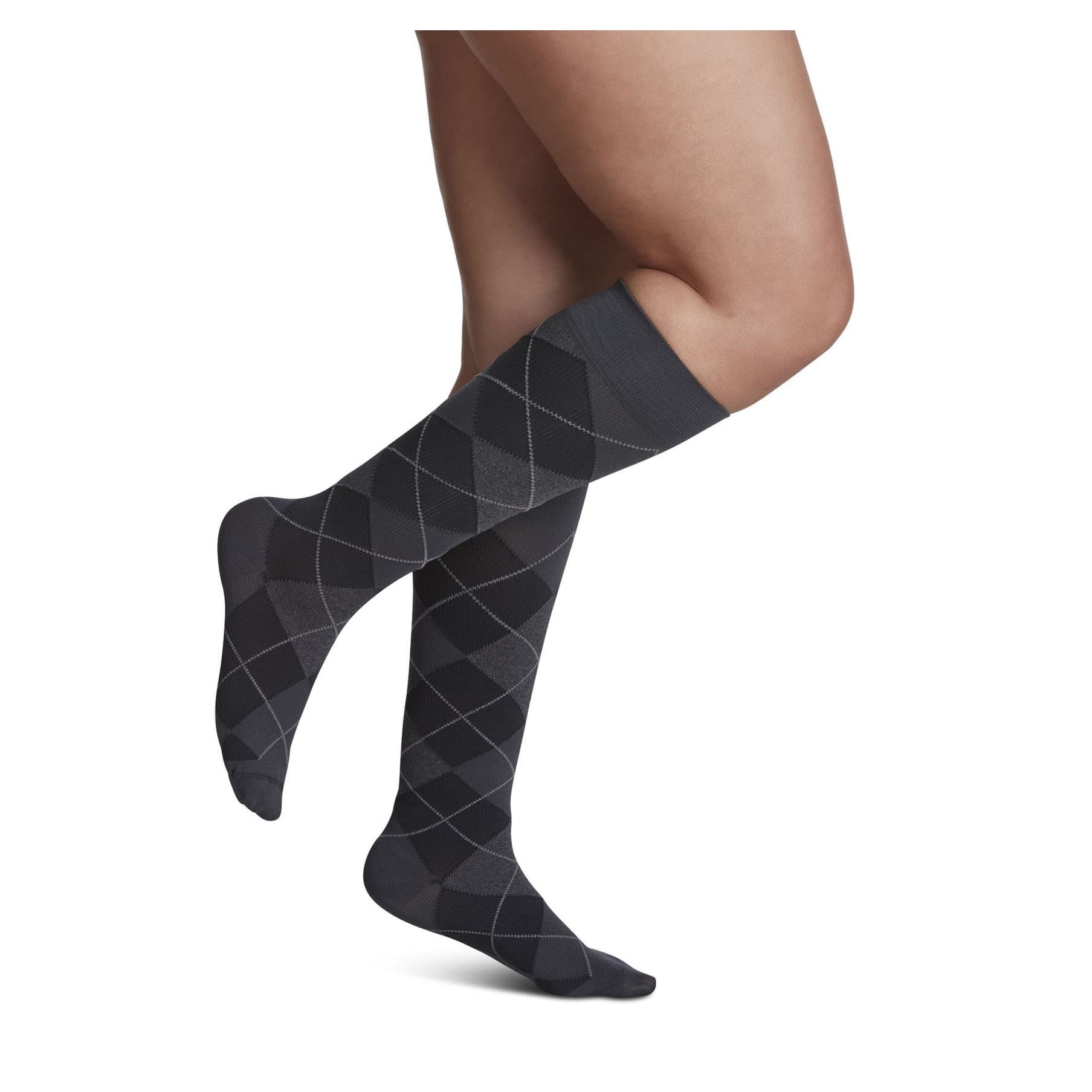 Sigvaris Mens Calf High Microfiber Shades Compression Socks, 15-20mmHg , Size B, Graphite Argyle - Pair - Image 1