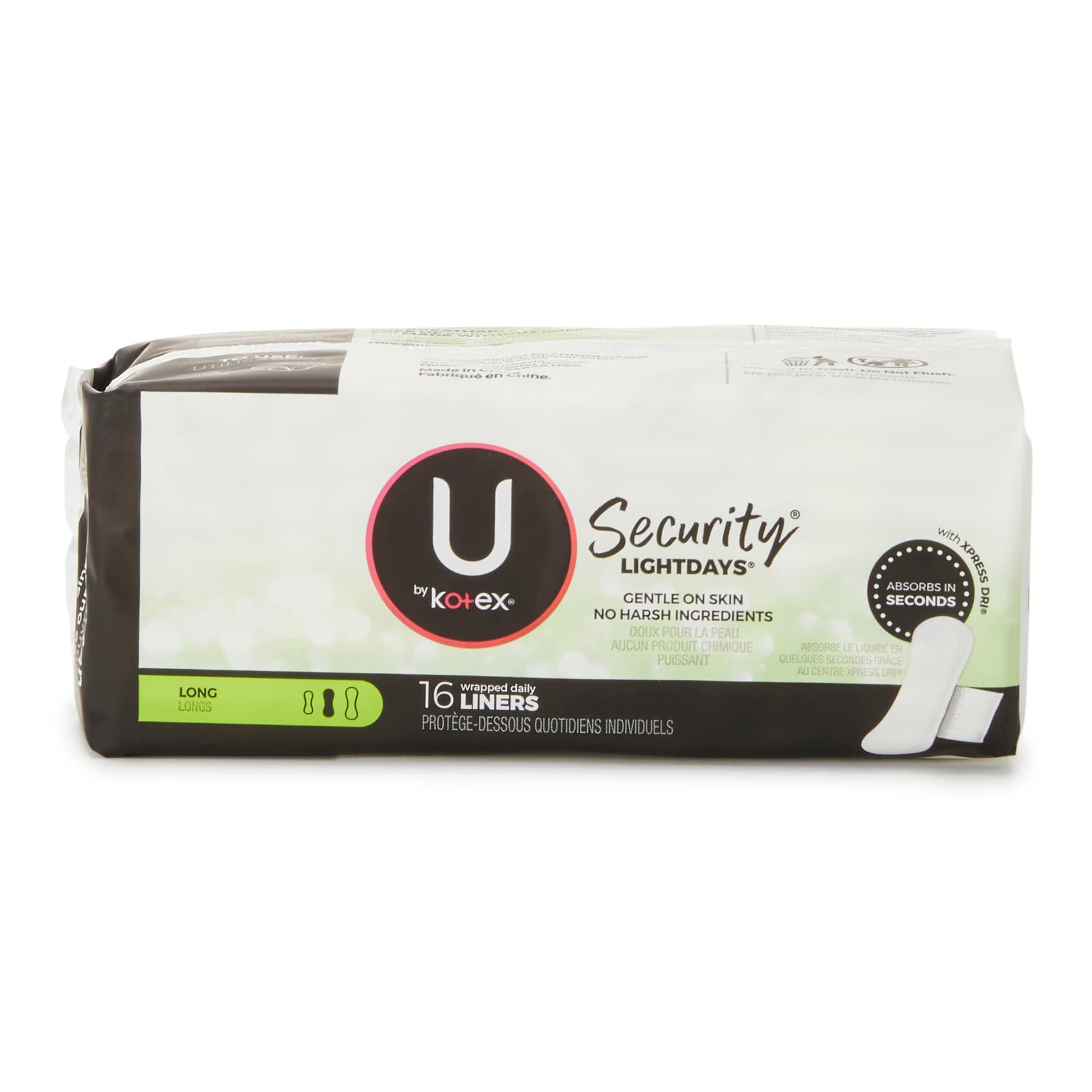 U By Kotex Security Lightdays Liners, Long - Box of 16 - Image 1