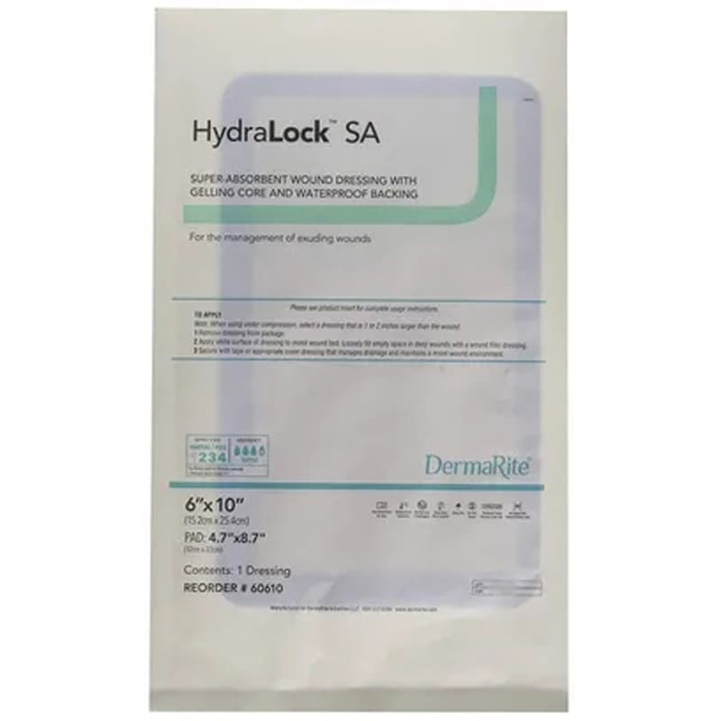 DermaRite HydraLock SA Super Absorbent Wound Dressing, 6 x 10 Inch - Each - Image 1