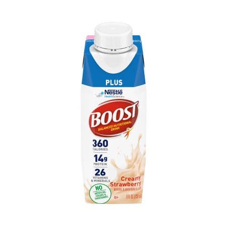 Boost Plus Balanced Nutritional Drink, Creamy Strawberry, 8 oz - Case of 24 - Image 1