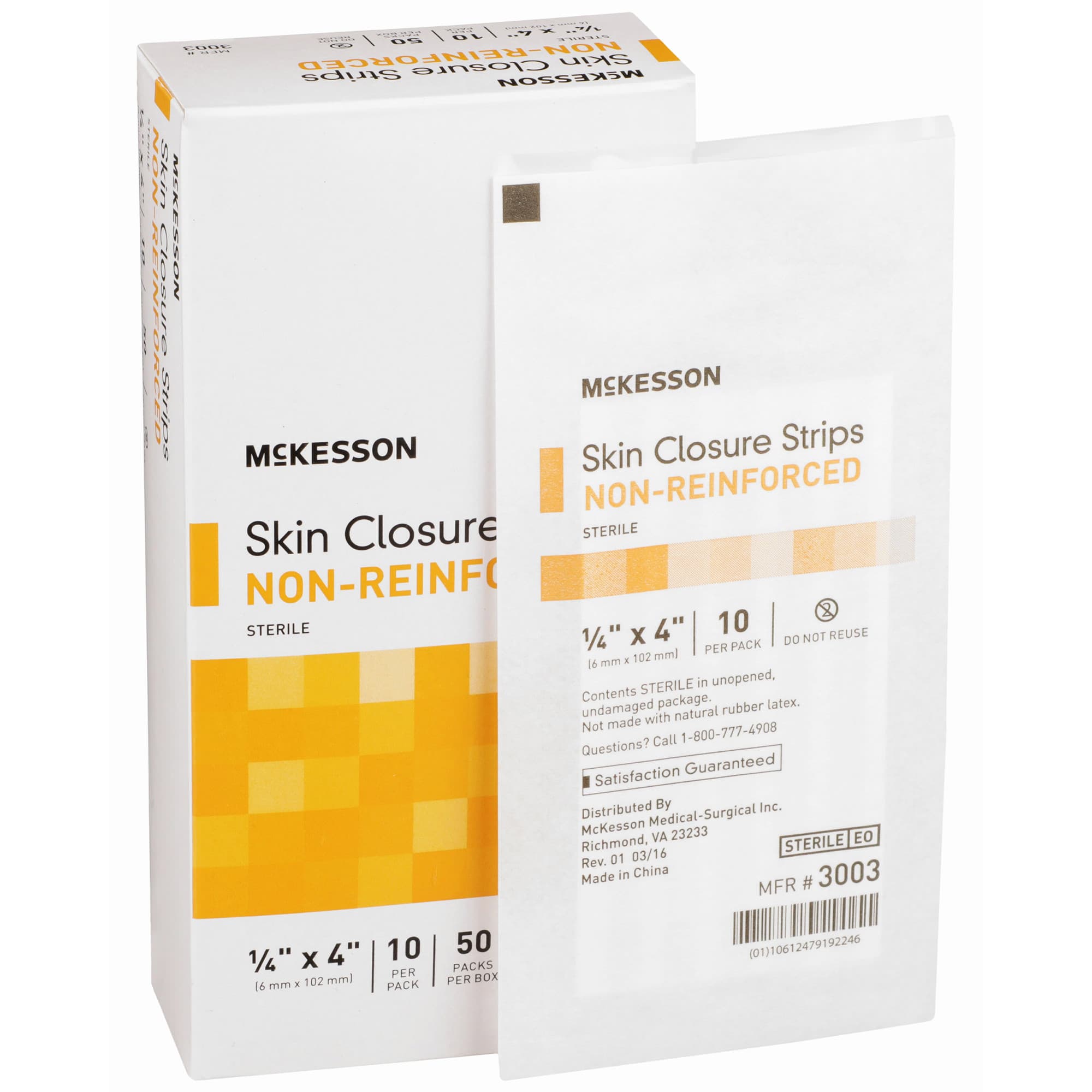 McKesson Skin Closure Strip Sterile, Tan, Flexible Strip, 1/4 x 4 Inch - Box of 50 - Image 1