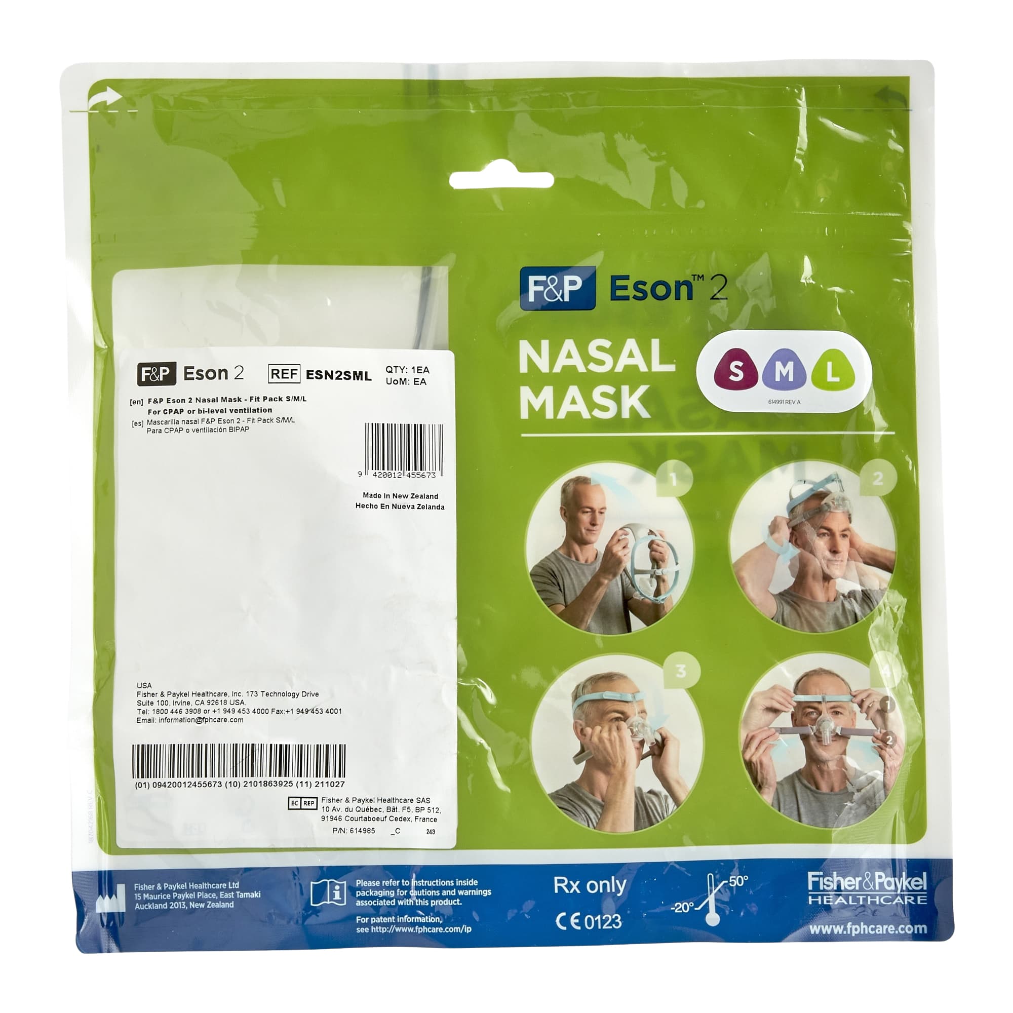 Fisher & Paykel Healthcare Eson 2 Nasal Mask Kit, Small/Medium/Large Cushion - Each - Image 1