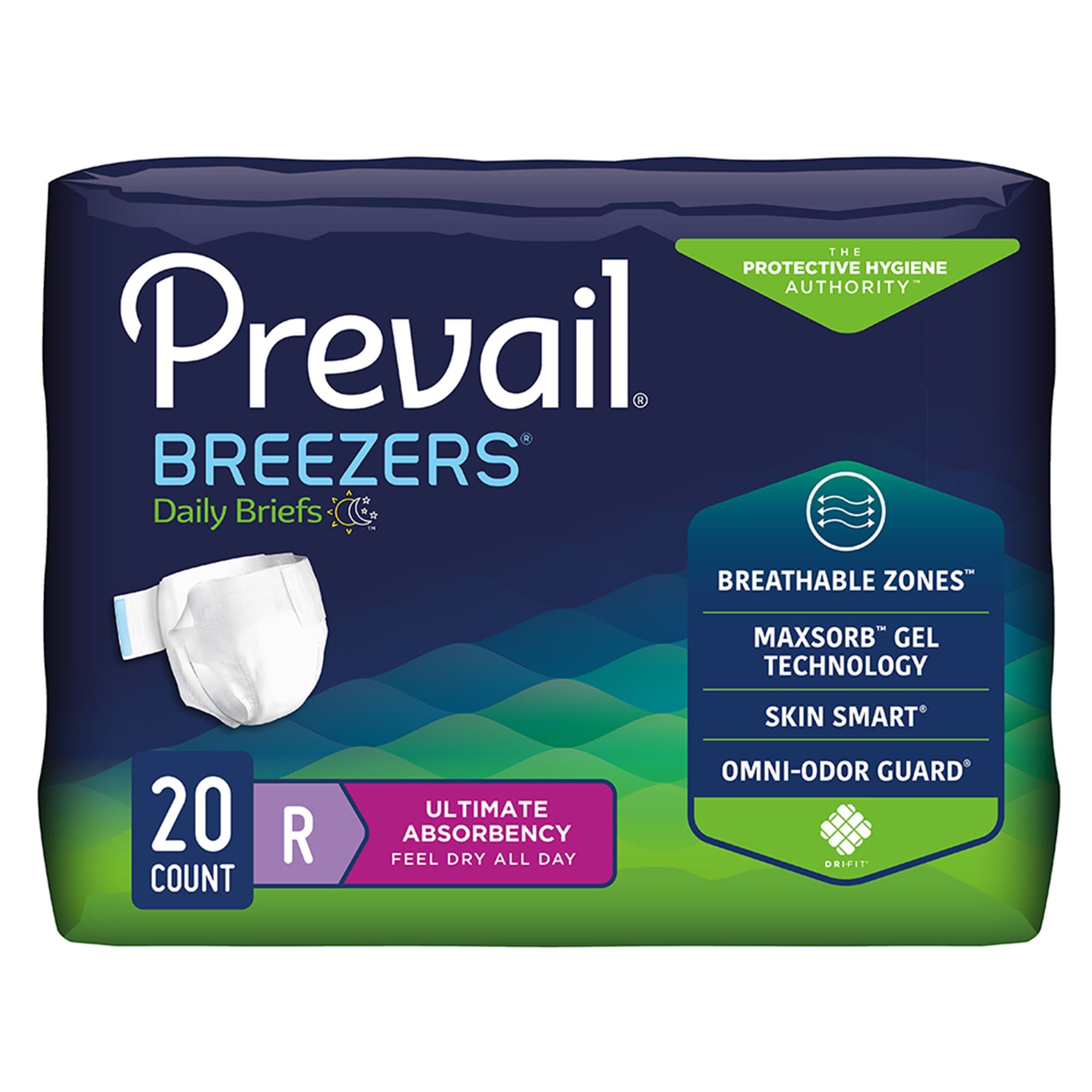 Prevail Breezers Ultimate Absorbency Adult Briefs, Regular - Package of 20 - Image 1
