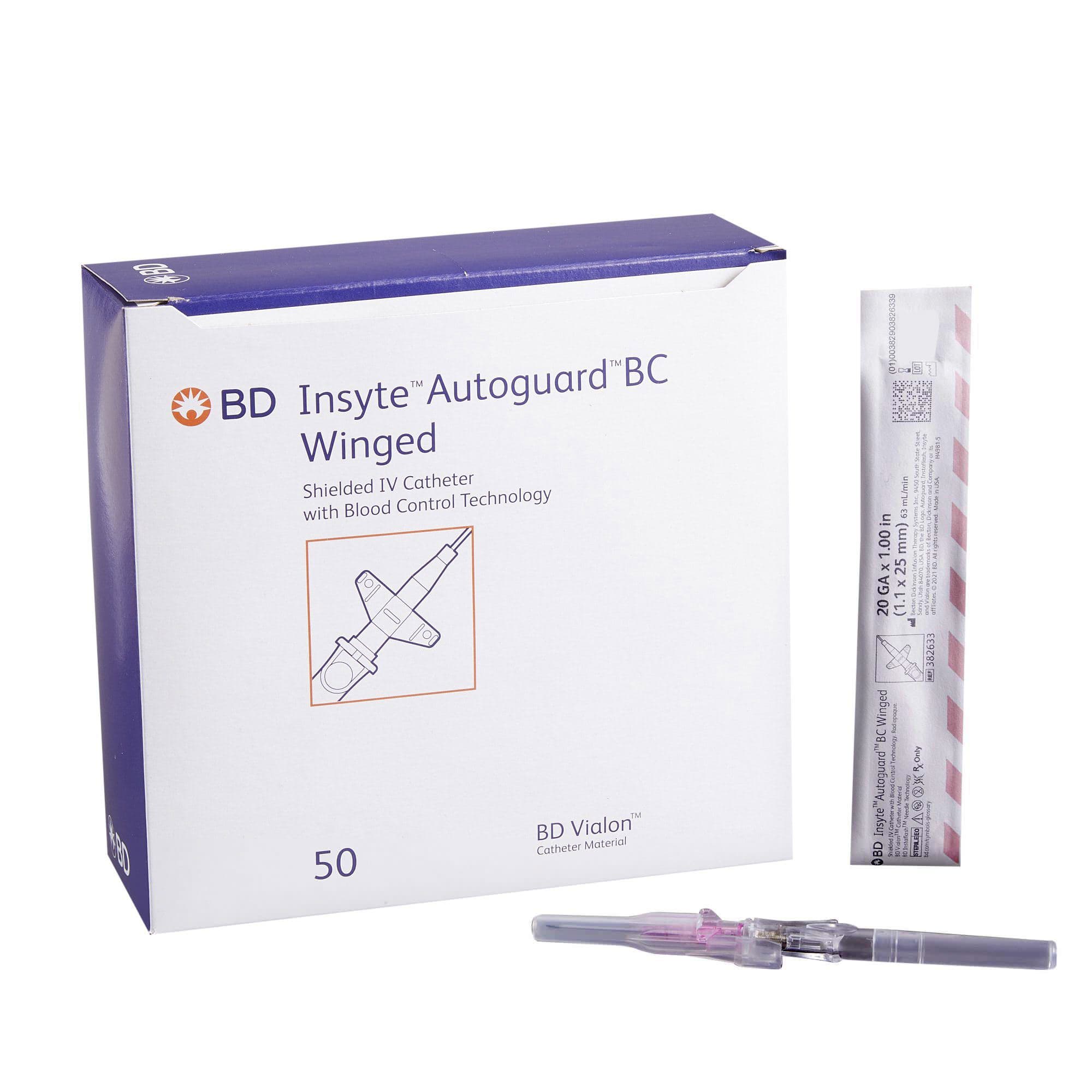 BD Insyte Autoguard BC Peripheral IV Catheter, 20 Gauge, 1 Inch, 63 mL per min - Case of 200 - Image 1