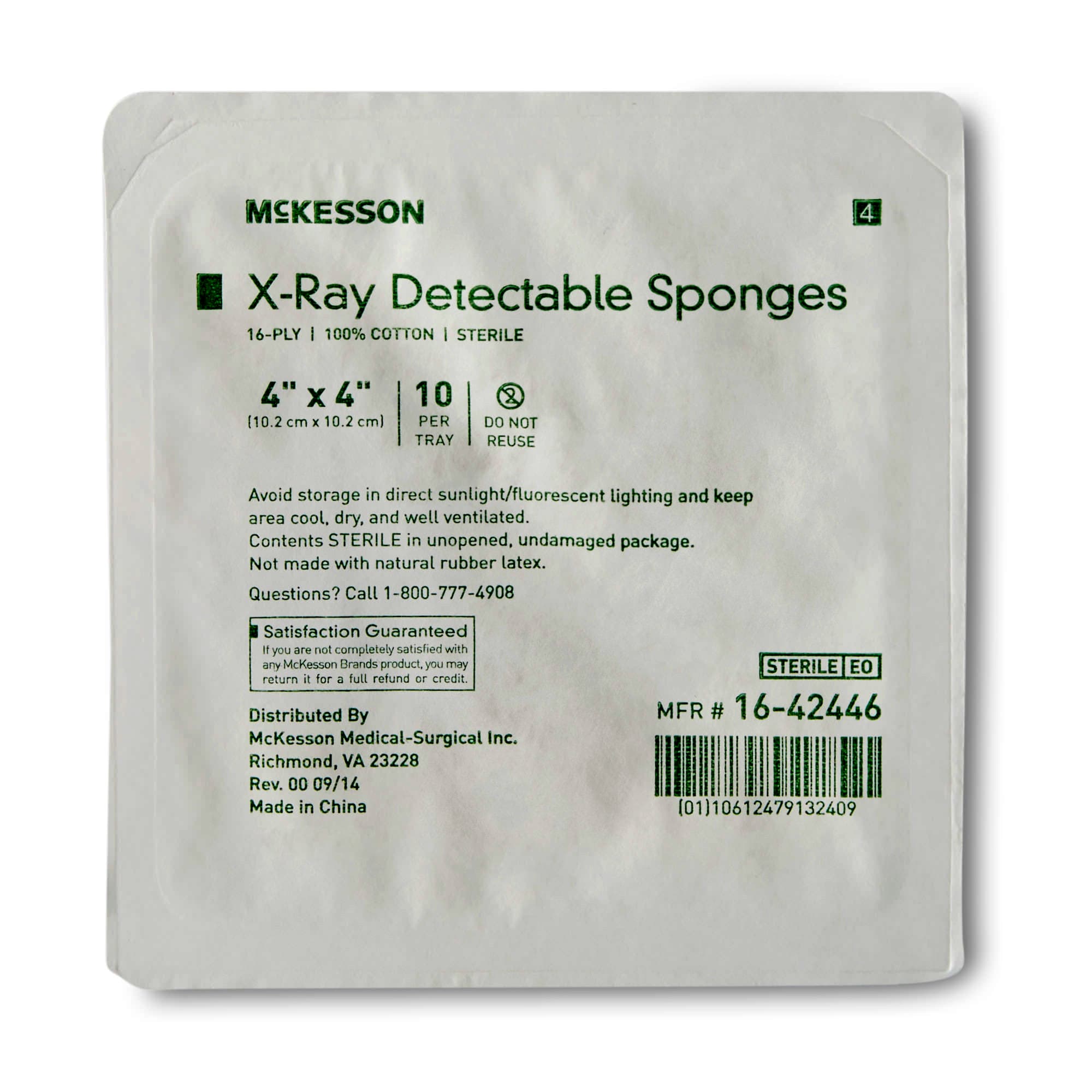 McKesson X-Ray Detectable Gauze Sponge White 16-Ply Square Sterile, 4 X 4 Inch - Case of 720 - Image 1