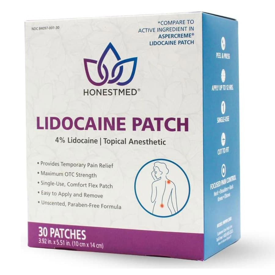 HonestMed Lidocaine Patches, 4 % - Box of 30