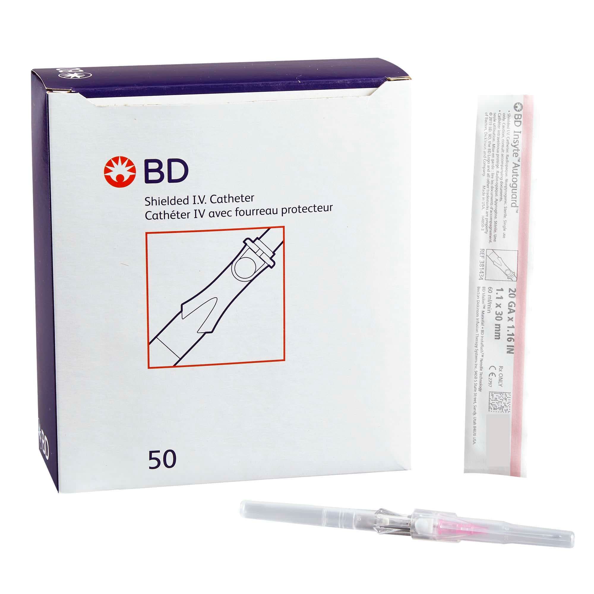 BD Insyte Autoguard Vialon Shielded Peripheral IV Catheter, 20 Gauge, 1.16 Inch - Case of 200 - Image 1