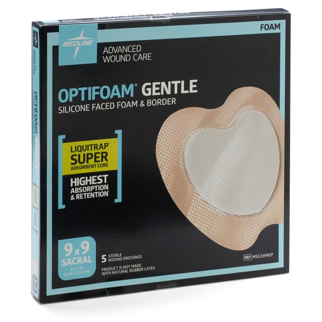 Optifoam Gentle Silicone-faced Foam Dressing, Sacrum, Sterile, 9 x 9 Inch - Box of 5 - Image 1