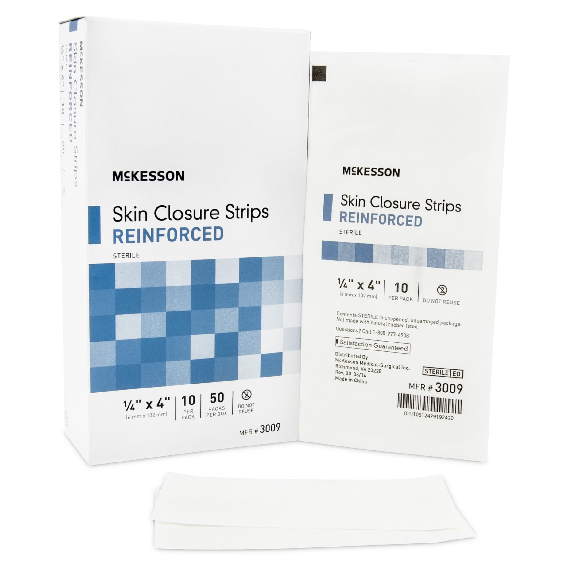 McKesson Skin Closure Strip Sterile, White, Reinforced Strip, 1/4 x 4 Inch - Package of 10 - Image 1