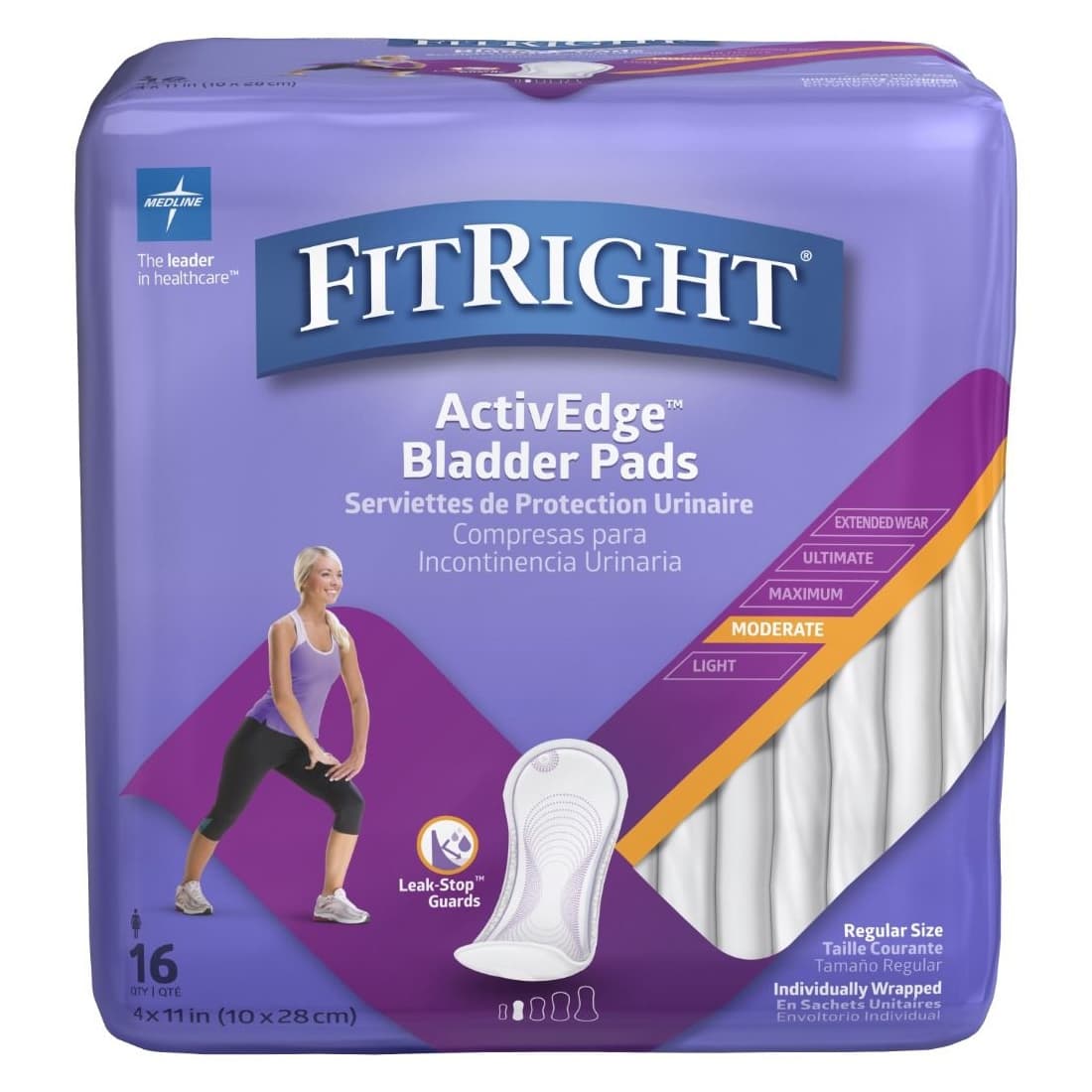 FitRight ActivEdge Women's Bladder Control Pads, Regular, Moderate Absorbency - Case of 192 - Image 1
