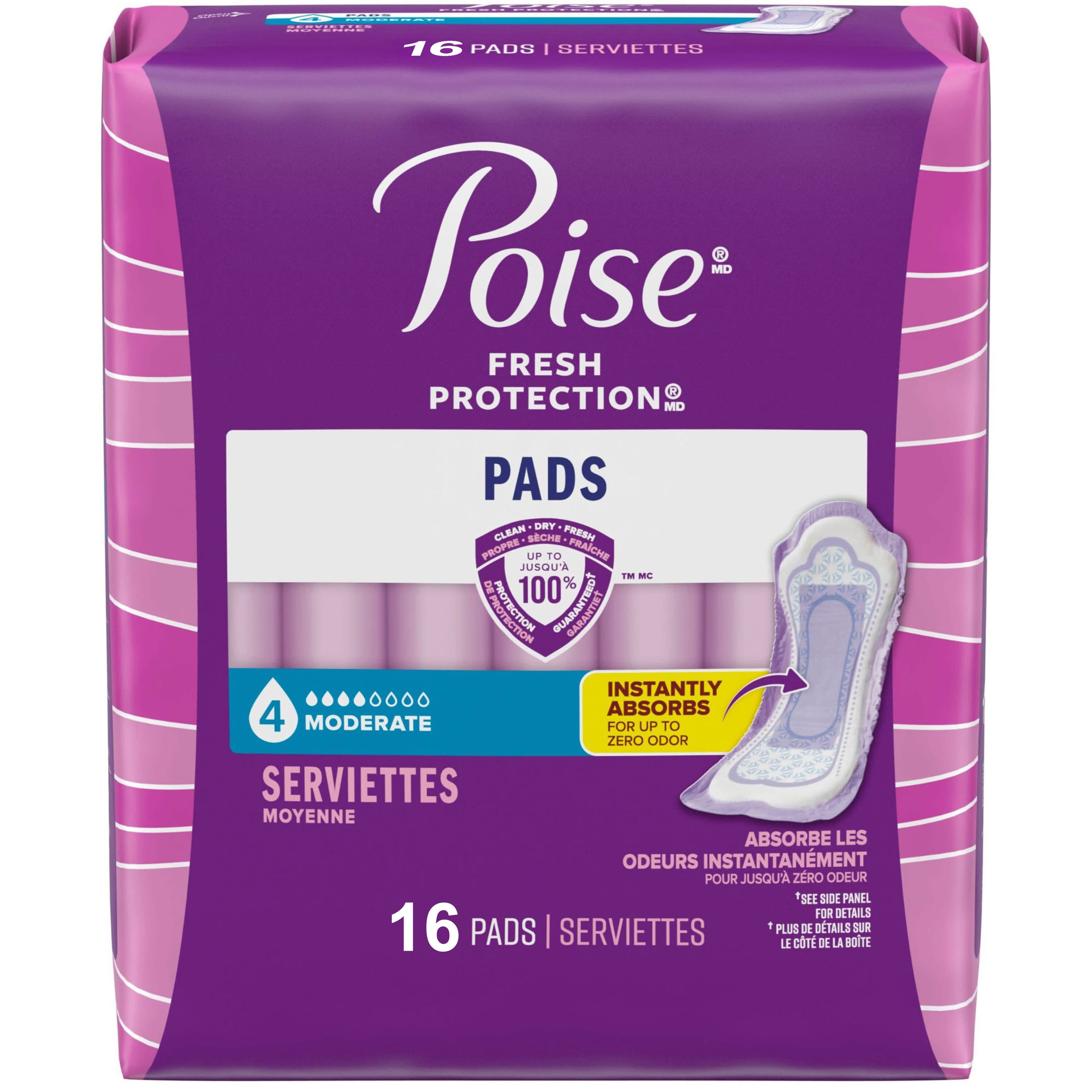 Poise Fresh Protection Pads, Regular, Moderate Absorbency - Case of 96 - Image 1