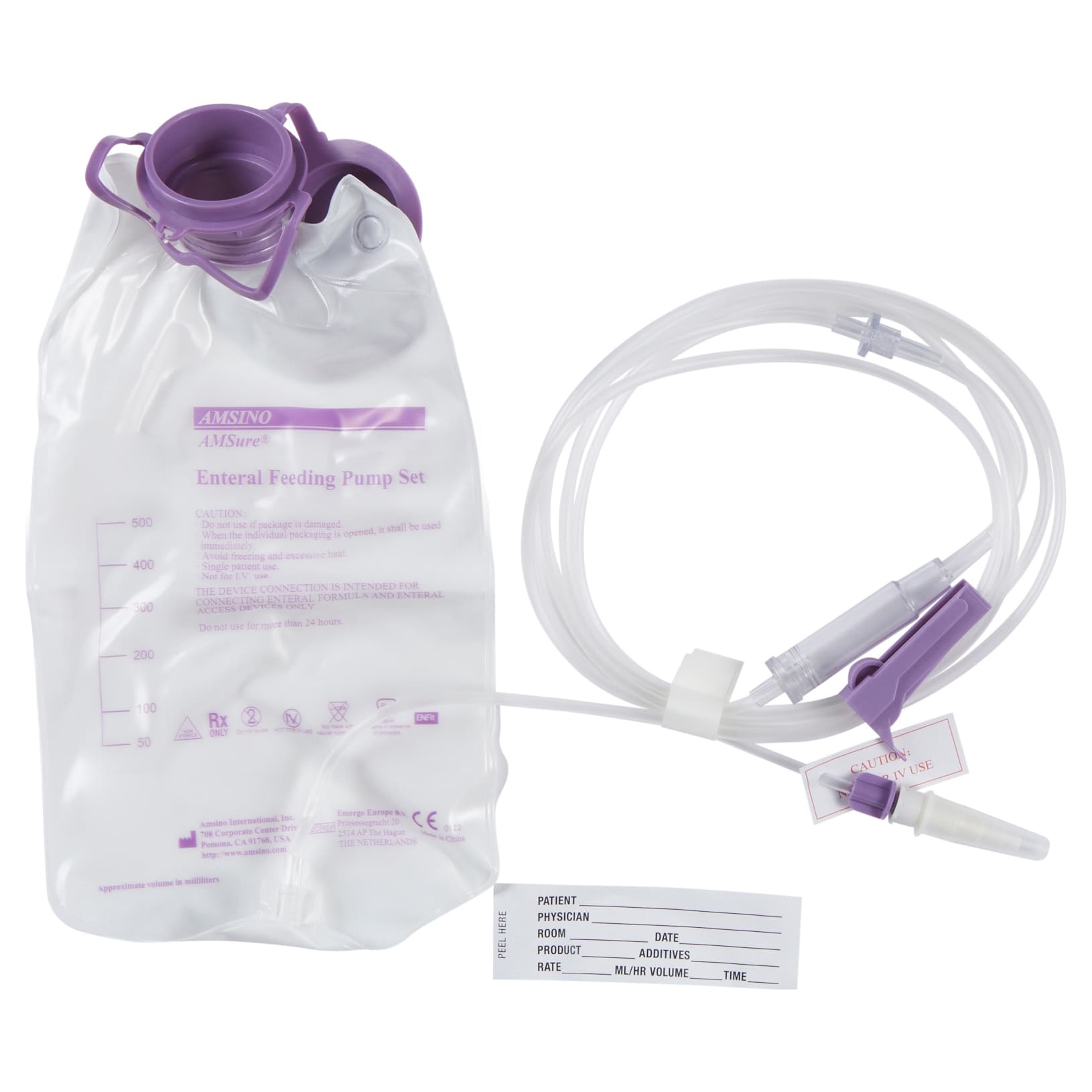 ALCOR AMSure ENFit Enteral Feeding Pump Bag Set, 500 mL - Case of 30 - Image 1
