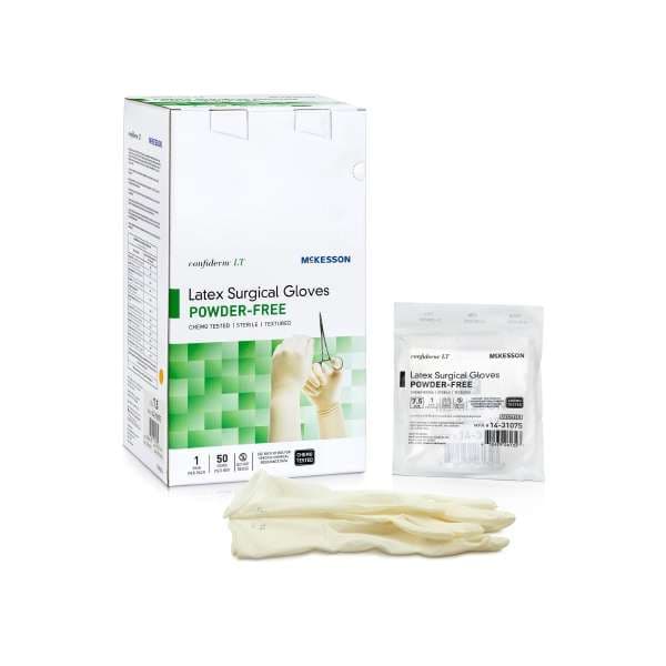 Confiderm LT Surgical Glove Ivory Neutral Neutral Beaded Cuff Standard, Size 7.5 - Case of 200 - Image 1