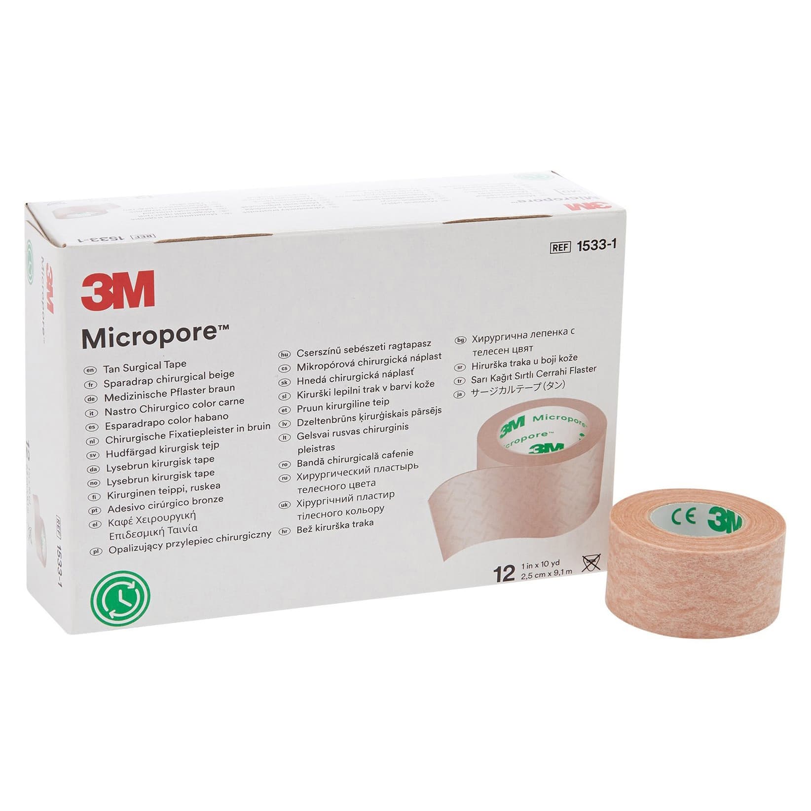 3M Micropore Waterproof Skin Friendly Surgical Tape, 1 Inch x 10 Yards, Tan - Box of 12 - Image 1