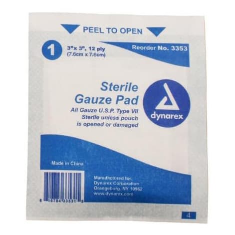 Dynarex Self-Adhering Gauze Pad, 12 Ply, 3 x 3 Inch - Each - Image 1
