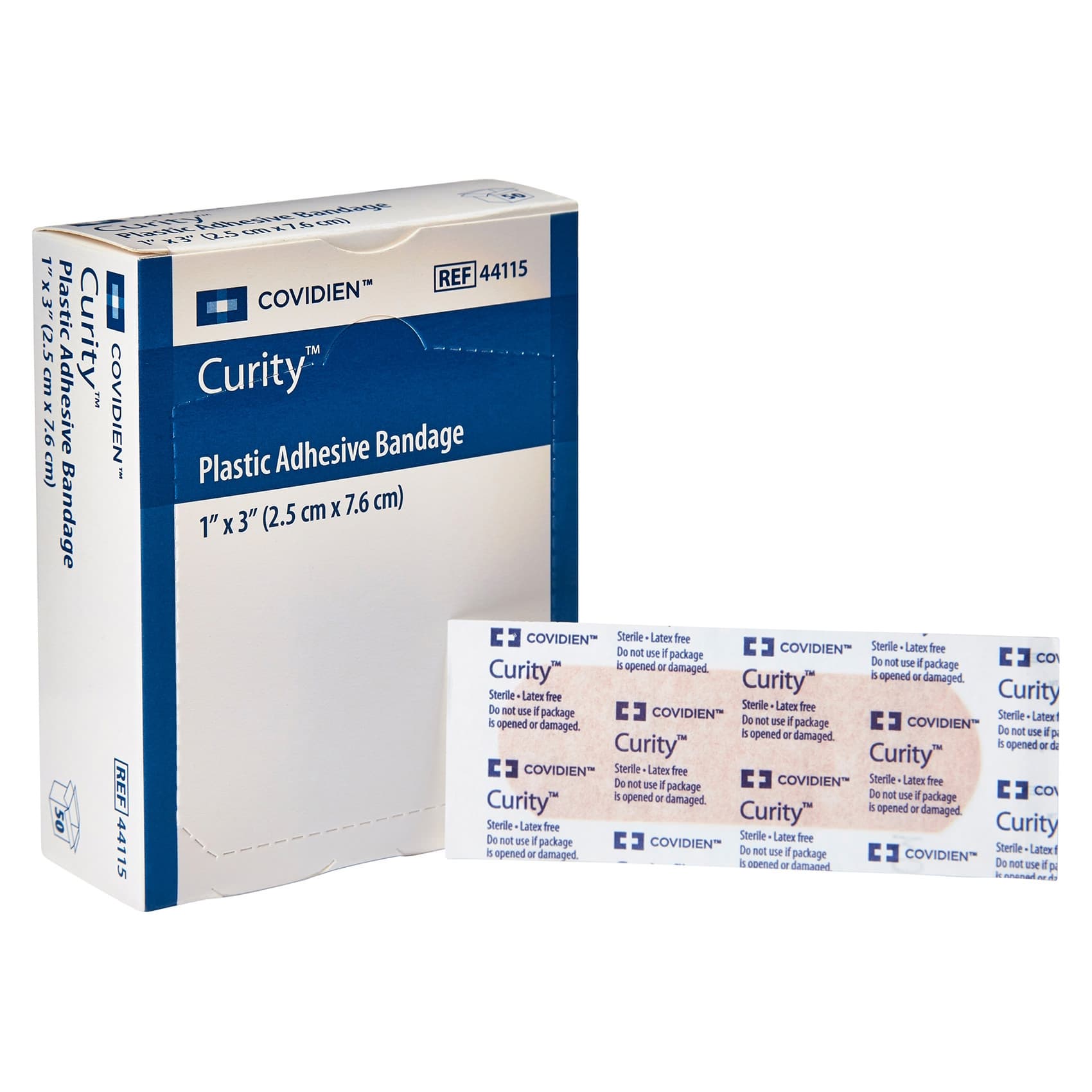 Curity Plastic Adhesive Strip Bandages, Tan, 1 x 3 Inch - Package of 50 - Image 1