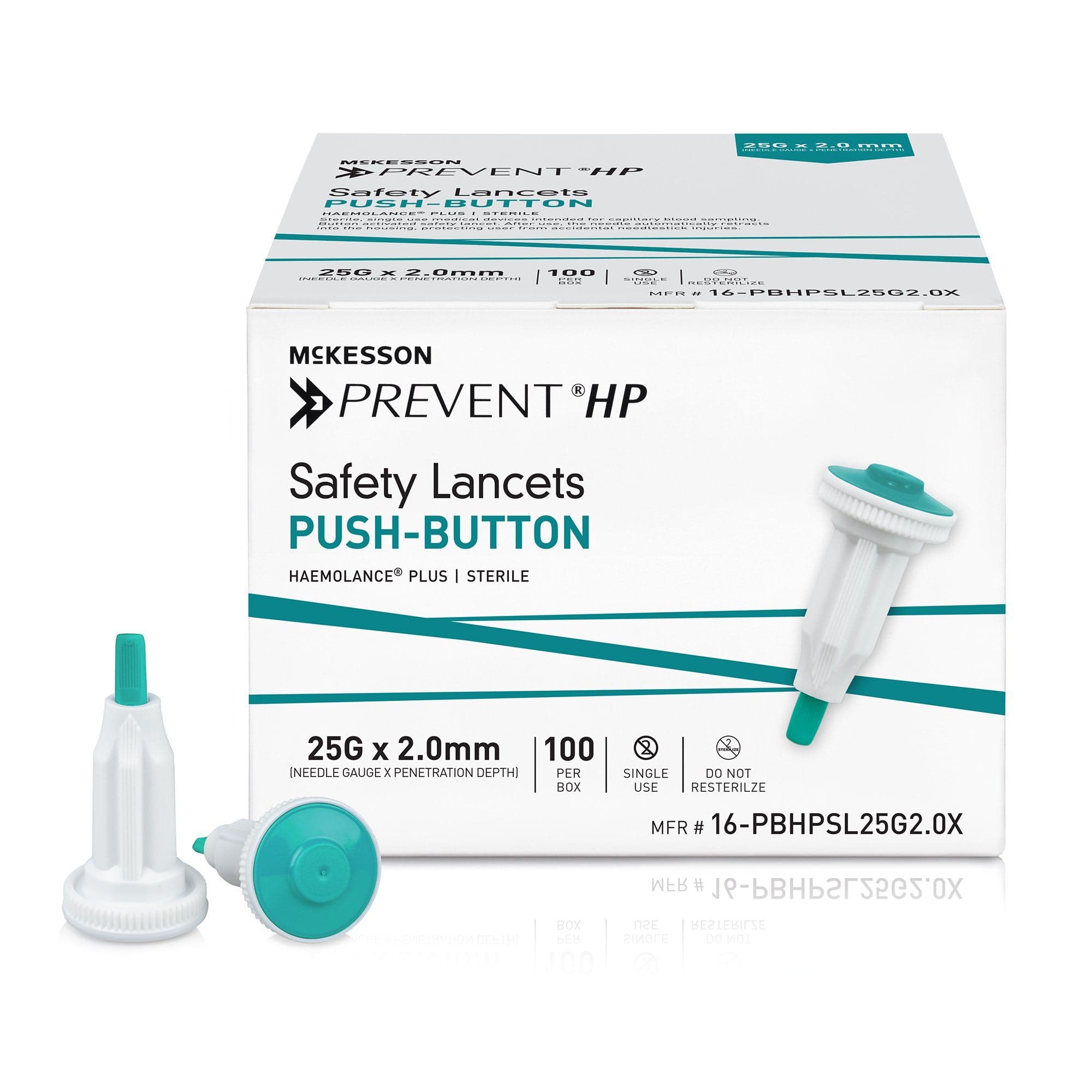 McKesson Prevent HP 25 G × 2.0 mm Safety Lancets - Box of 100 - Image 1