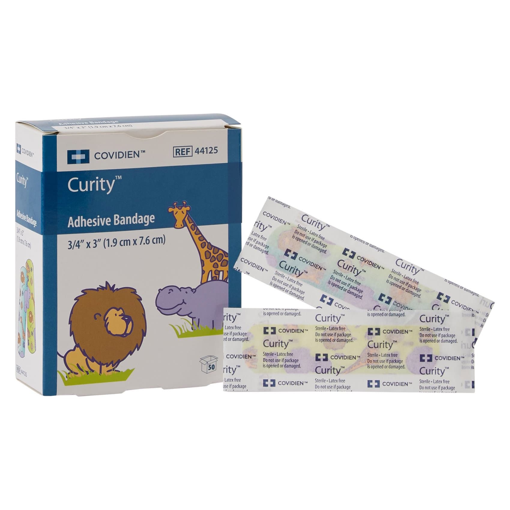 Curity Character Adhesive Strip Bandages, Zoo Animals, 3/4 x 3 Inch - Box of 50 - Image 1
