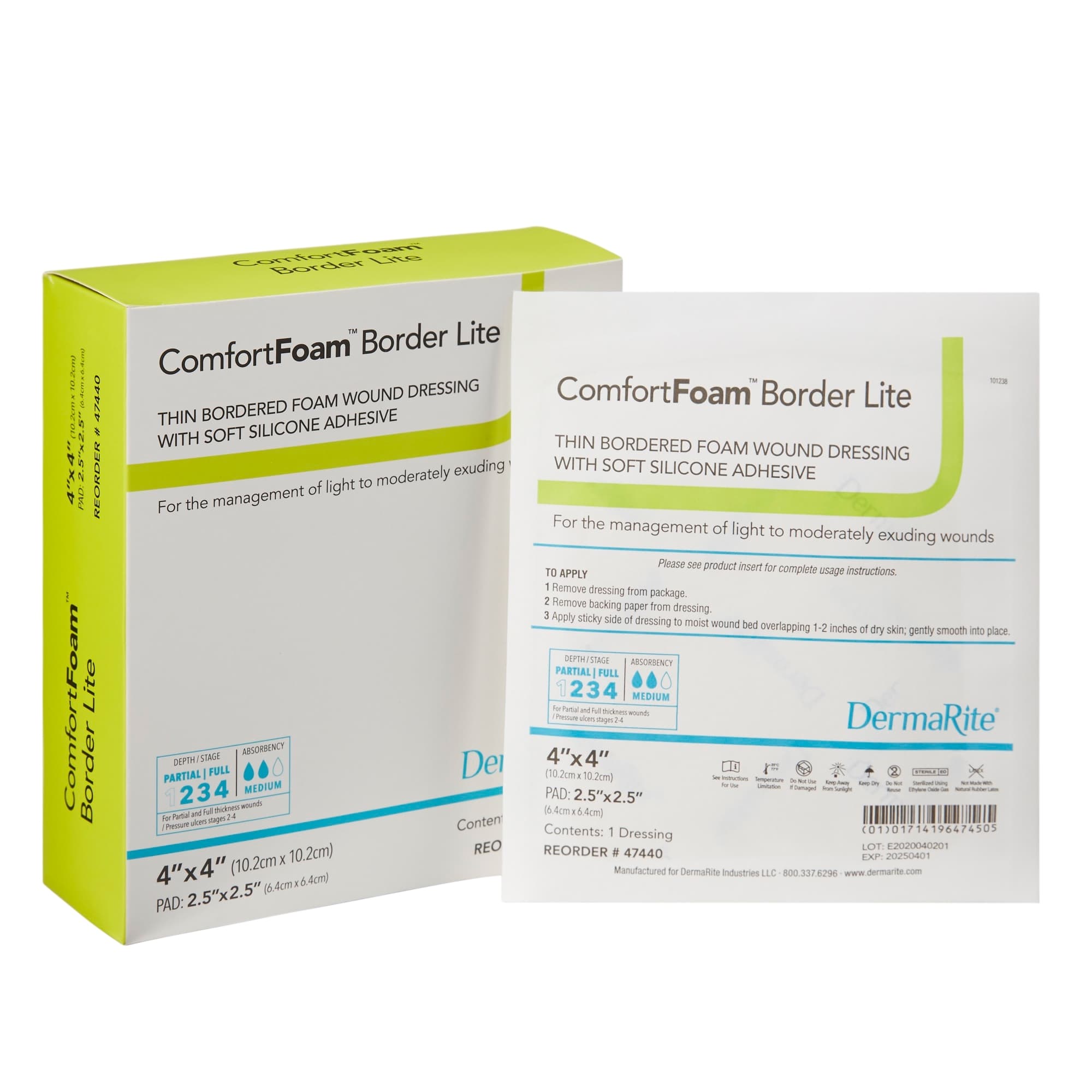 ComfortFoam Border Lite Thin Soft Silicone Adhesive Foam Dressing, 4 x 4 Inch - Box of 10 - Image 1