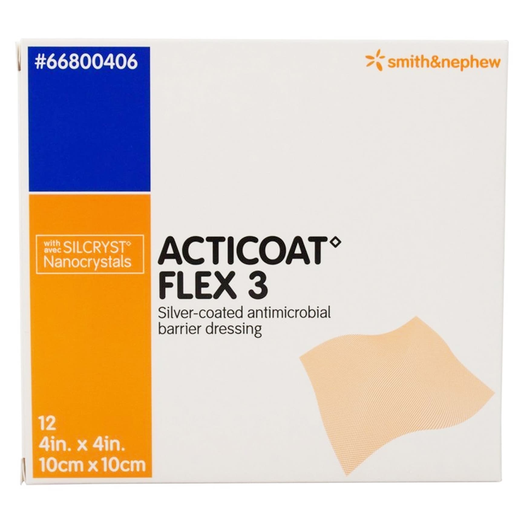 Acticoat Flex 3 Silver Coated Antimicrobial Barrier Dressing, 4" x 4" - Case of 48 - Image 1