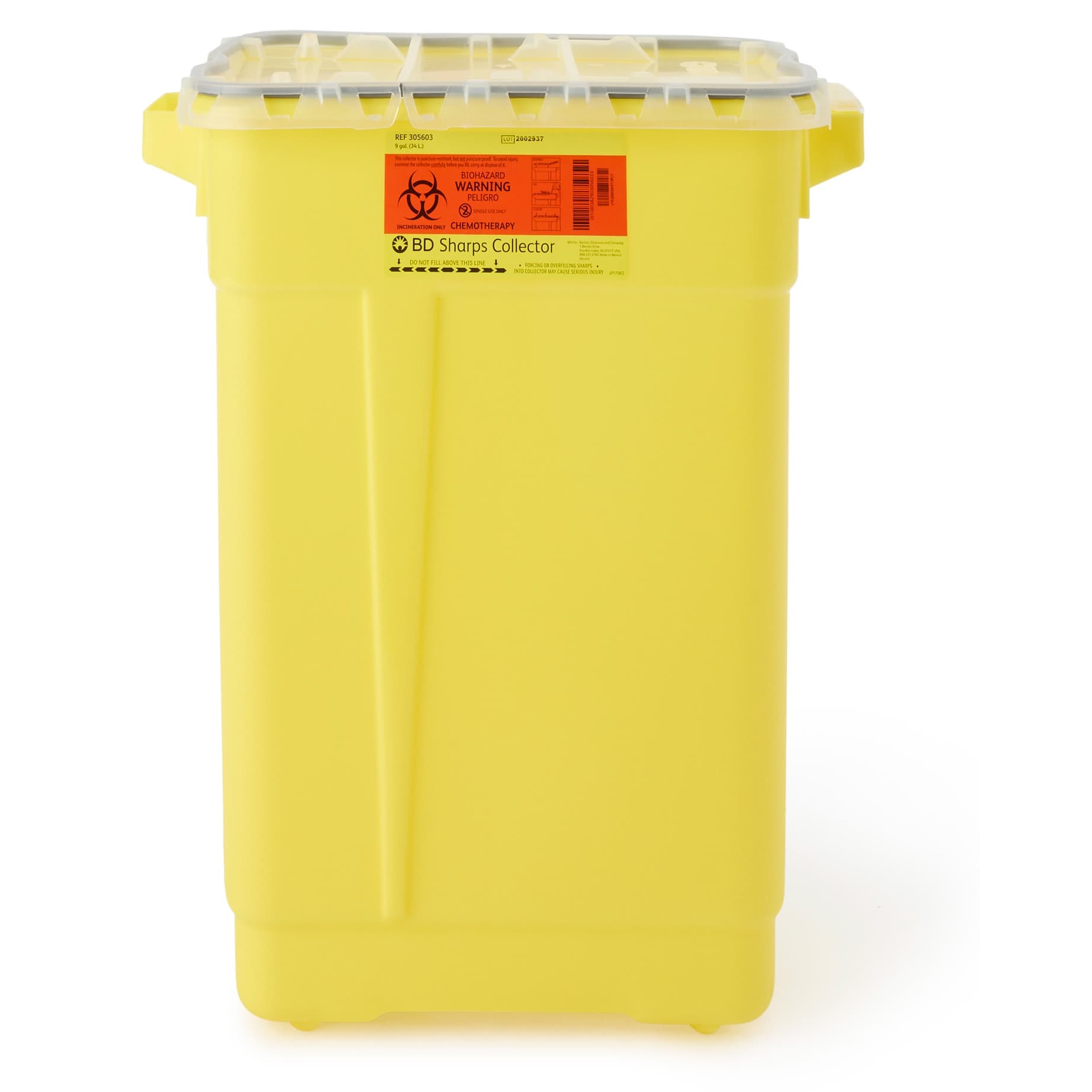 BD Chemotherapy Collectors, Yellow, 9 Gallon, Hinged Top - Each - Image 1