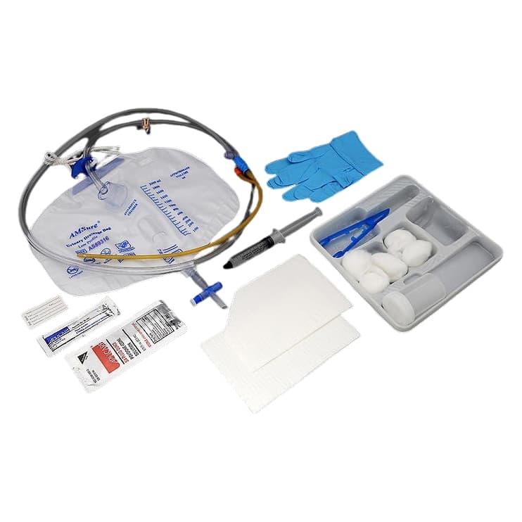 AMSure Foley Catheter Tray, 2000 ml Low Profile Drainage Bag, Silicone-Coated Latex Catheter, 14 Fr - Each - Image 1