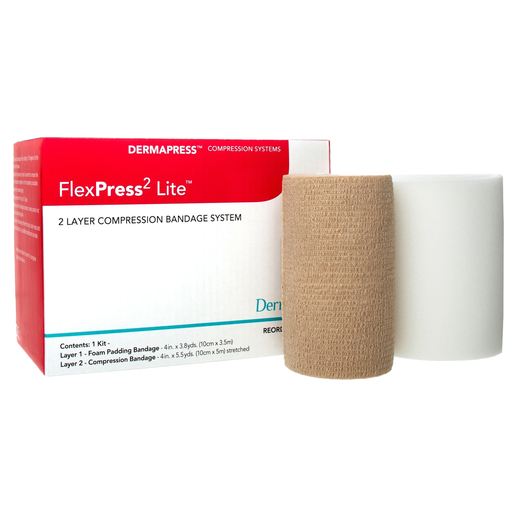 DermaRite FlexPress2 Lite Two Layer Compression Bandage System, Tan-White