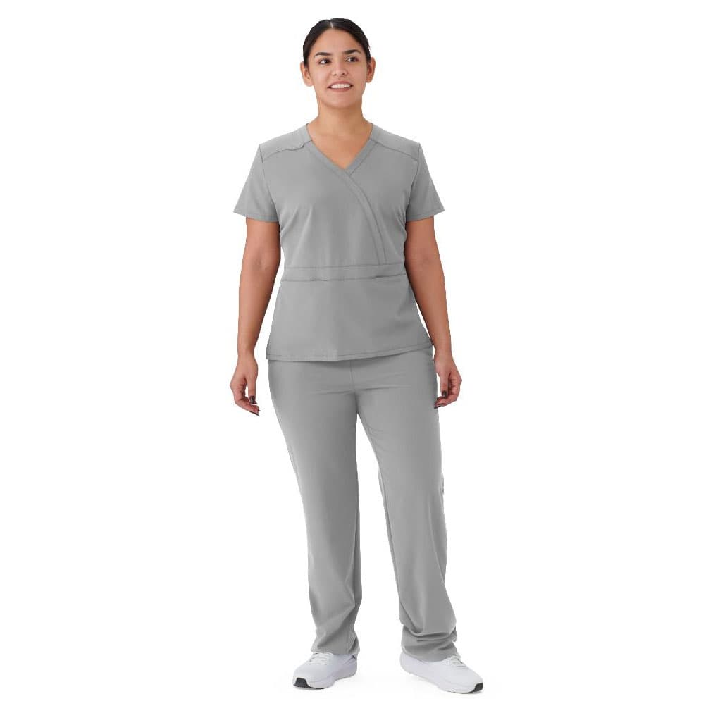 Medline Brooklyn AVE Women's Scrub Top, Mock Wrap, Gray, 3XLarge - Each - Image 1