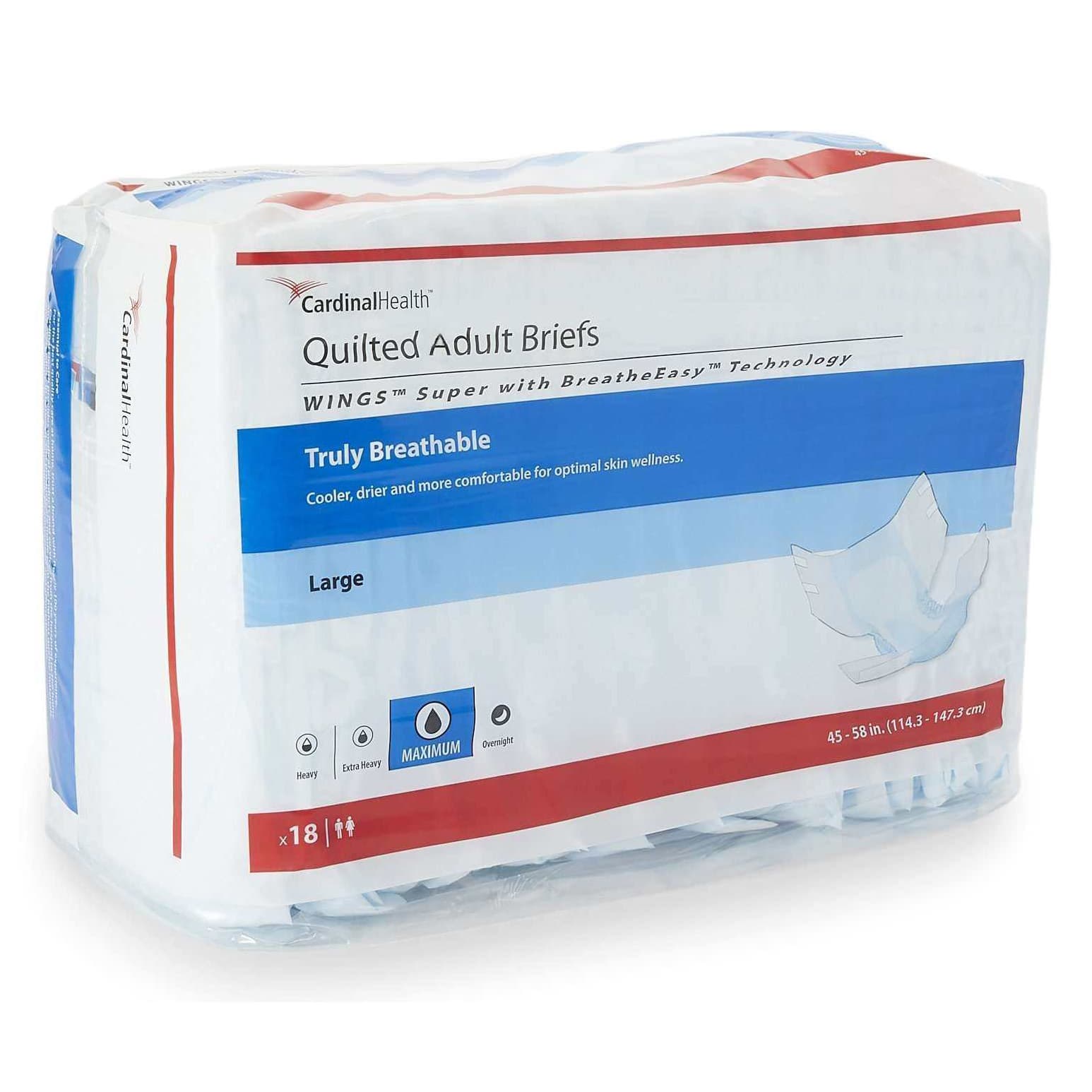 Cardinal Health Wings Super Quilted Adult Briefs Large - Bag of 18 - Image 1